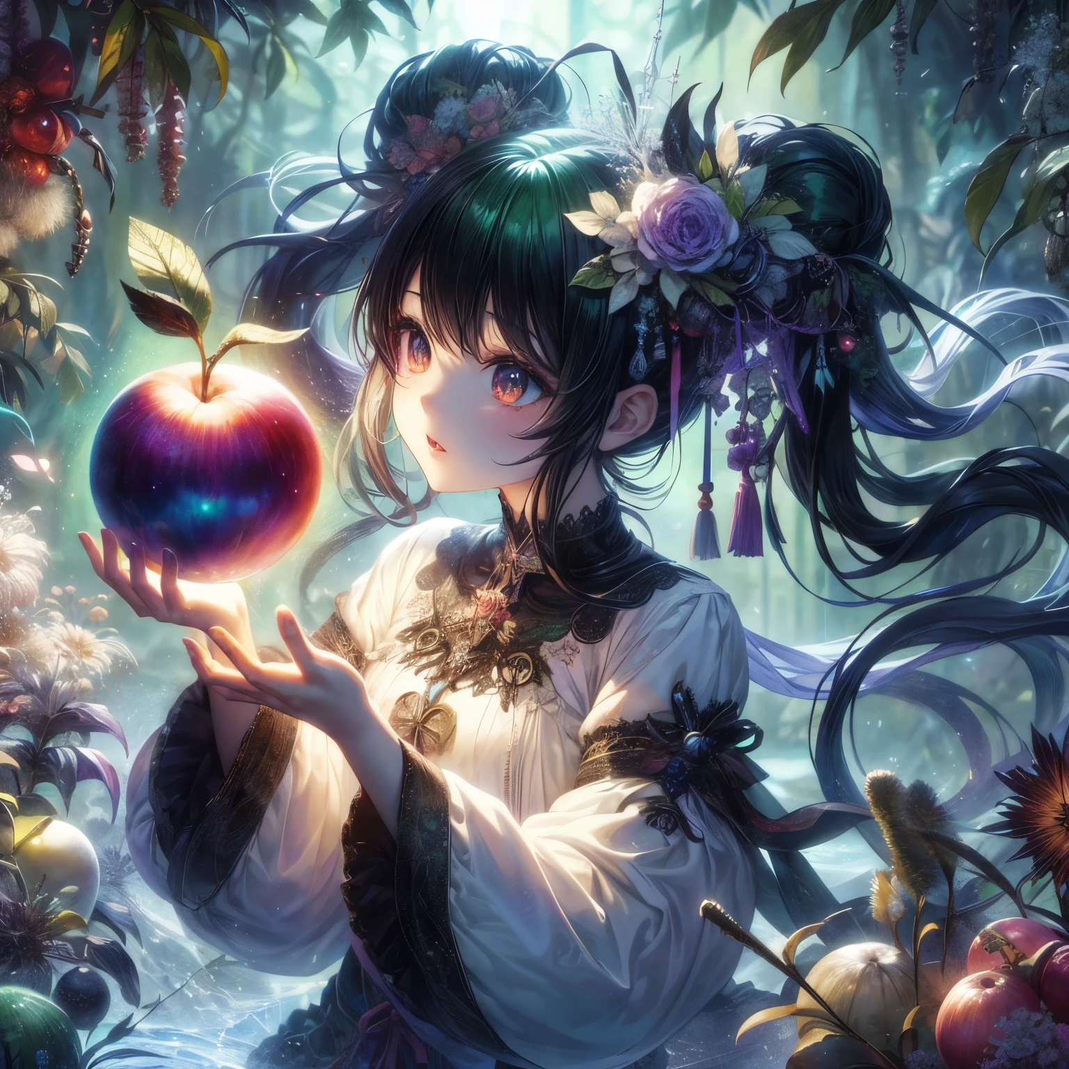 Anime girl in a black dress flying in a spiral vortex, anime fantasy artwork, anime fantasy illustration, anime girl with space hair, epic anime artwork, detailed anime artwork, detailed digital anime art, Swirling Black Magic, dreamy psychedelic anime, Anime art nouveau space display, beautiful anime artwork, Detailed anime original drawing, Complex and gorgeous anime CGI style, detailed anime art