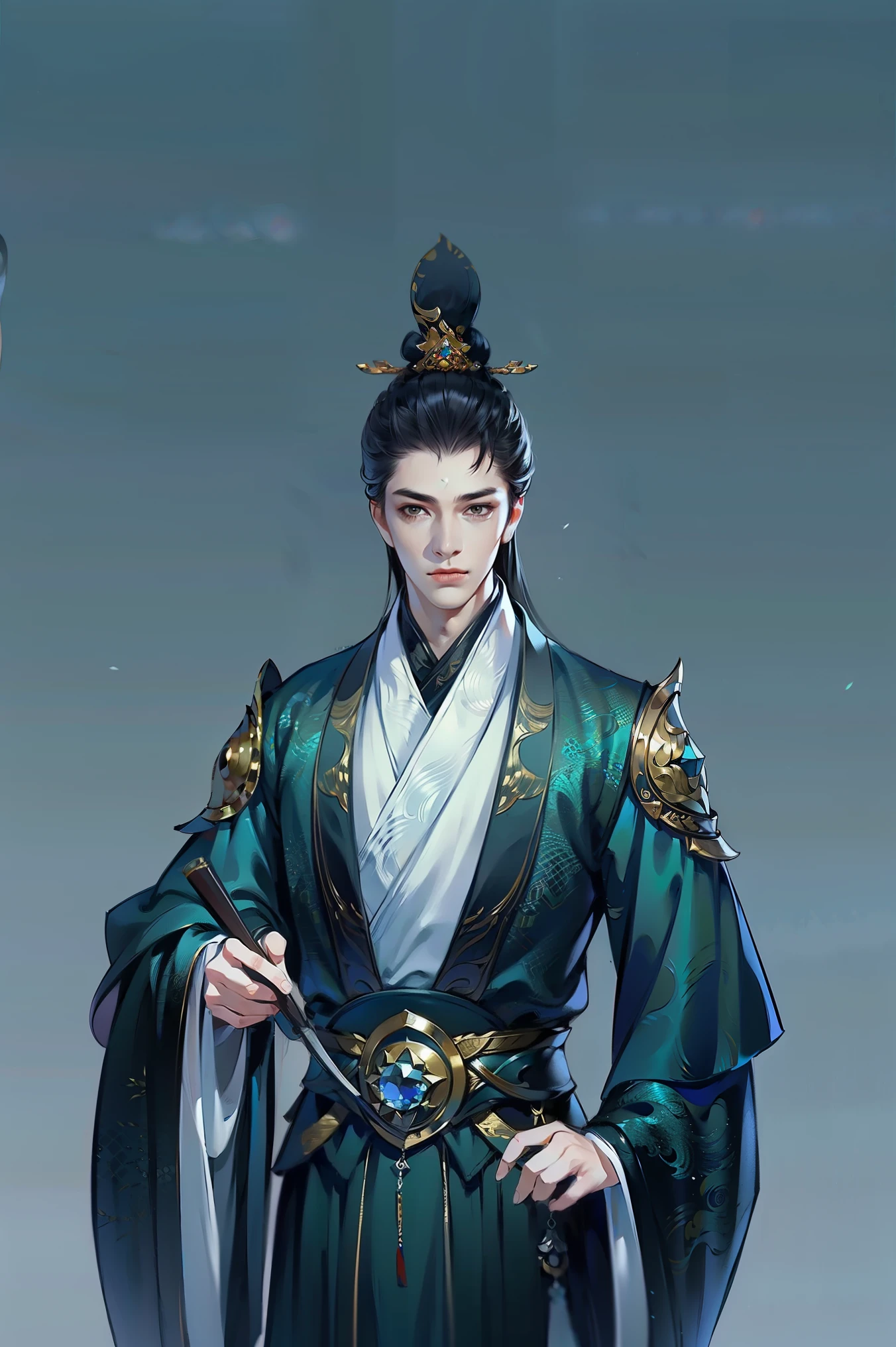 (masterpiece,super detailed,HD details,highly detailed art)1 person,Physically strong,domineering,Half body,xianxia,blue,elegant,Highly detailed character designs from East Asia,Game character costume design,simple,ultra high resolution, sharp focus, epic work, masterpiece, (Very detailed CG unified 8k wallpaper),handsome face,sharp vision,HD details