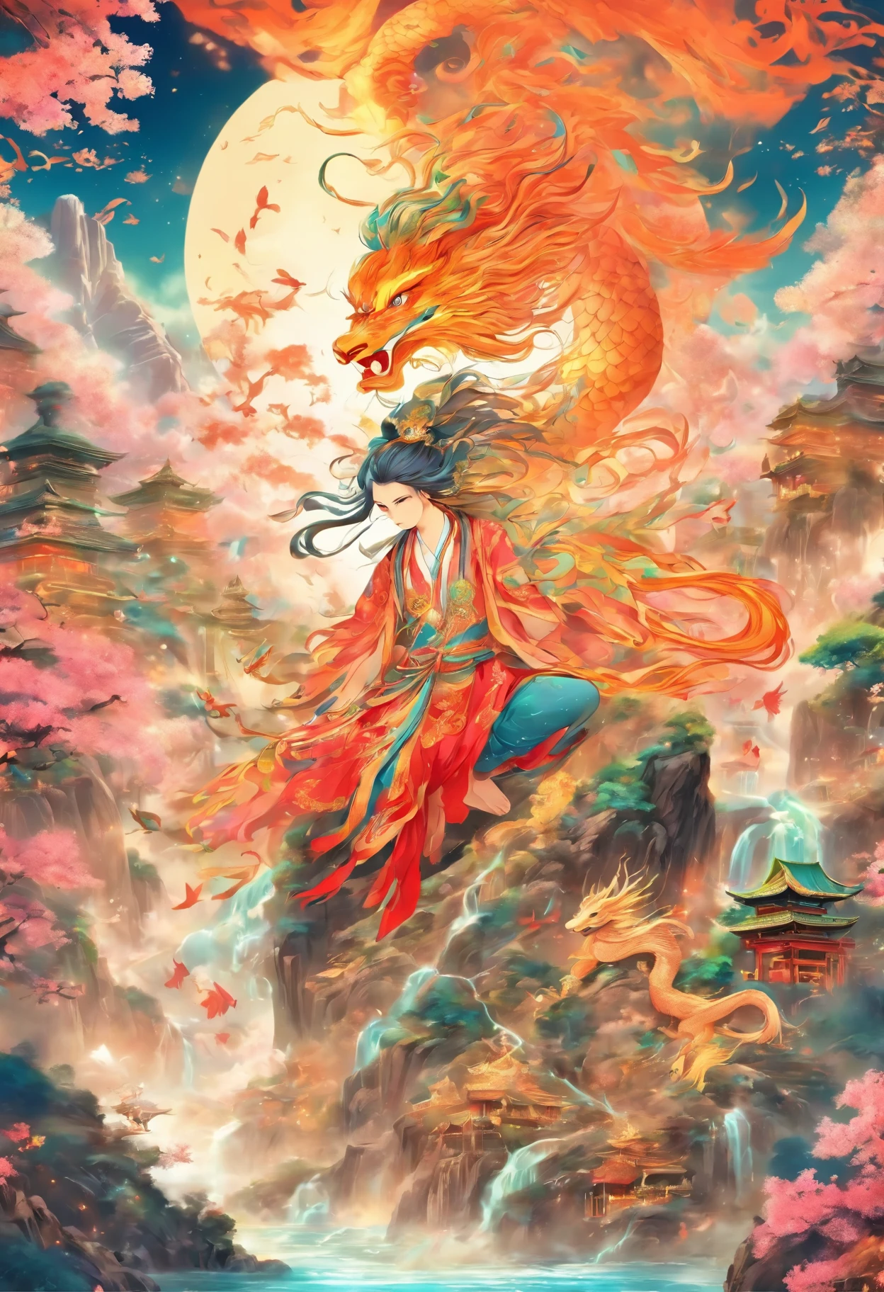 Imagine a kingdom where the grandeur of Hindu mythology meets enchanting magic., Inhabited by creatures who possess both angelic delicacy and humanoid charm.. This mesmerizing universe reflects the ancient beauty of China's landscape..