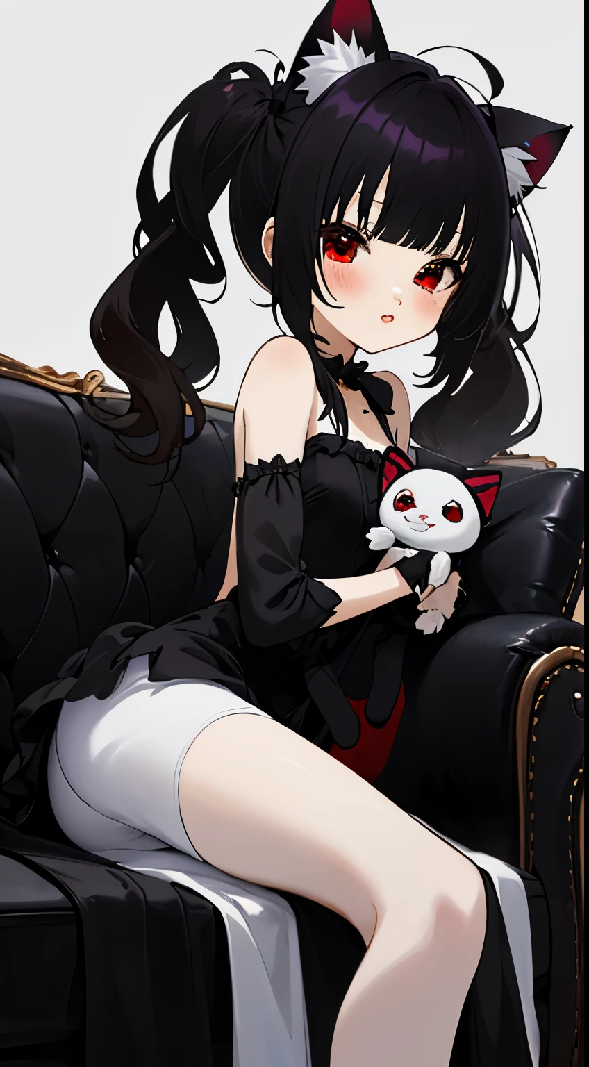 hello_kitty, veterinaria, pelo negro, ojos negros , piel morena, curando un gato macho blanco con collar roja <lora:hello_kitty
