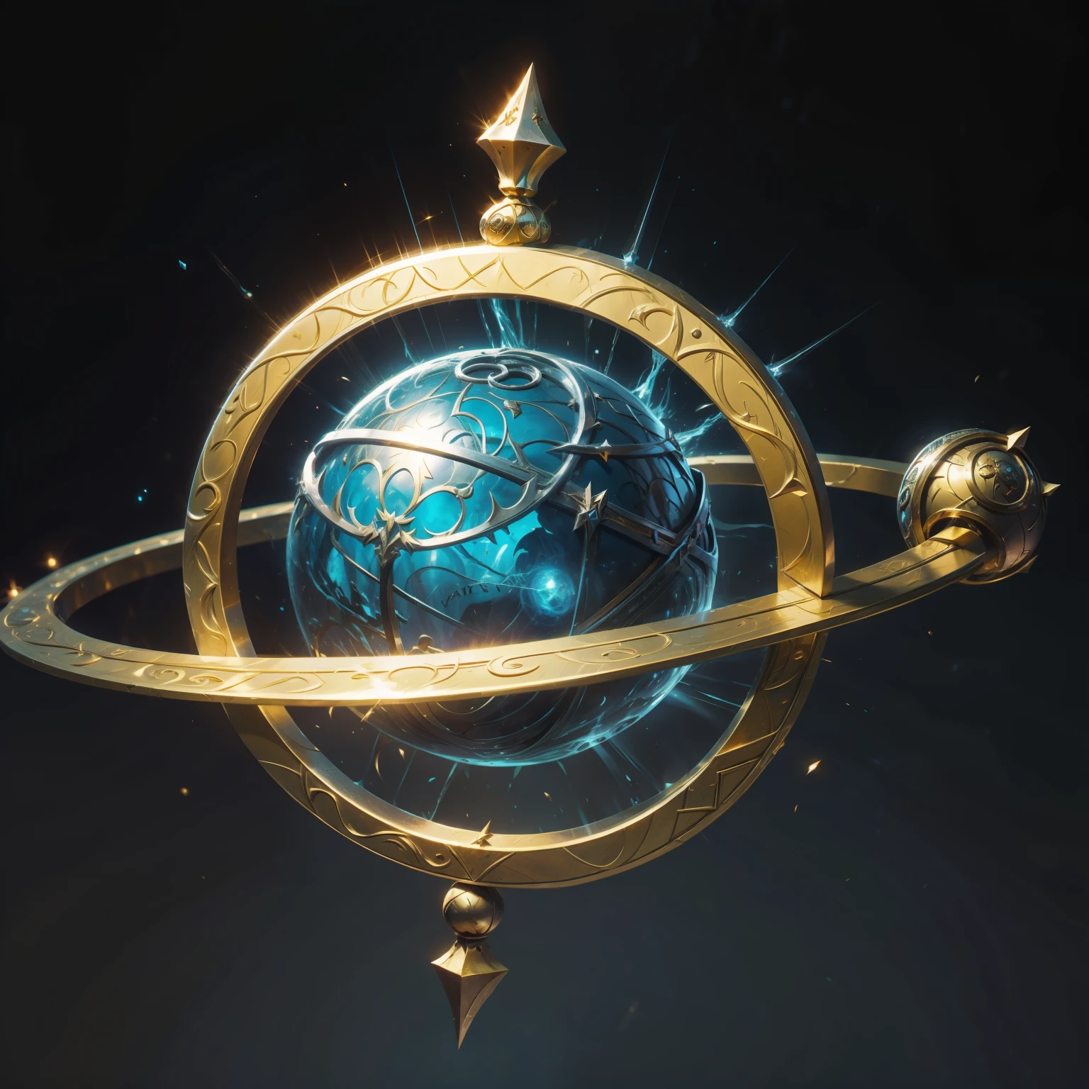 There is a blue ball，There is a golden ring around it, Fantasy game spell symbols, 3D icons for mobile games, 程式化的game icon, game icon资源, Fantasy game spell icon, alchemy concept, game assets occult, ball of time, ball of eternity, Magic spell icon, World of Warcraft spell icons, game assets,Dark concept art，game concept art，game icon