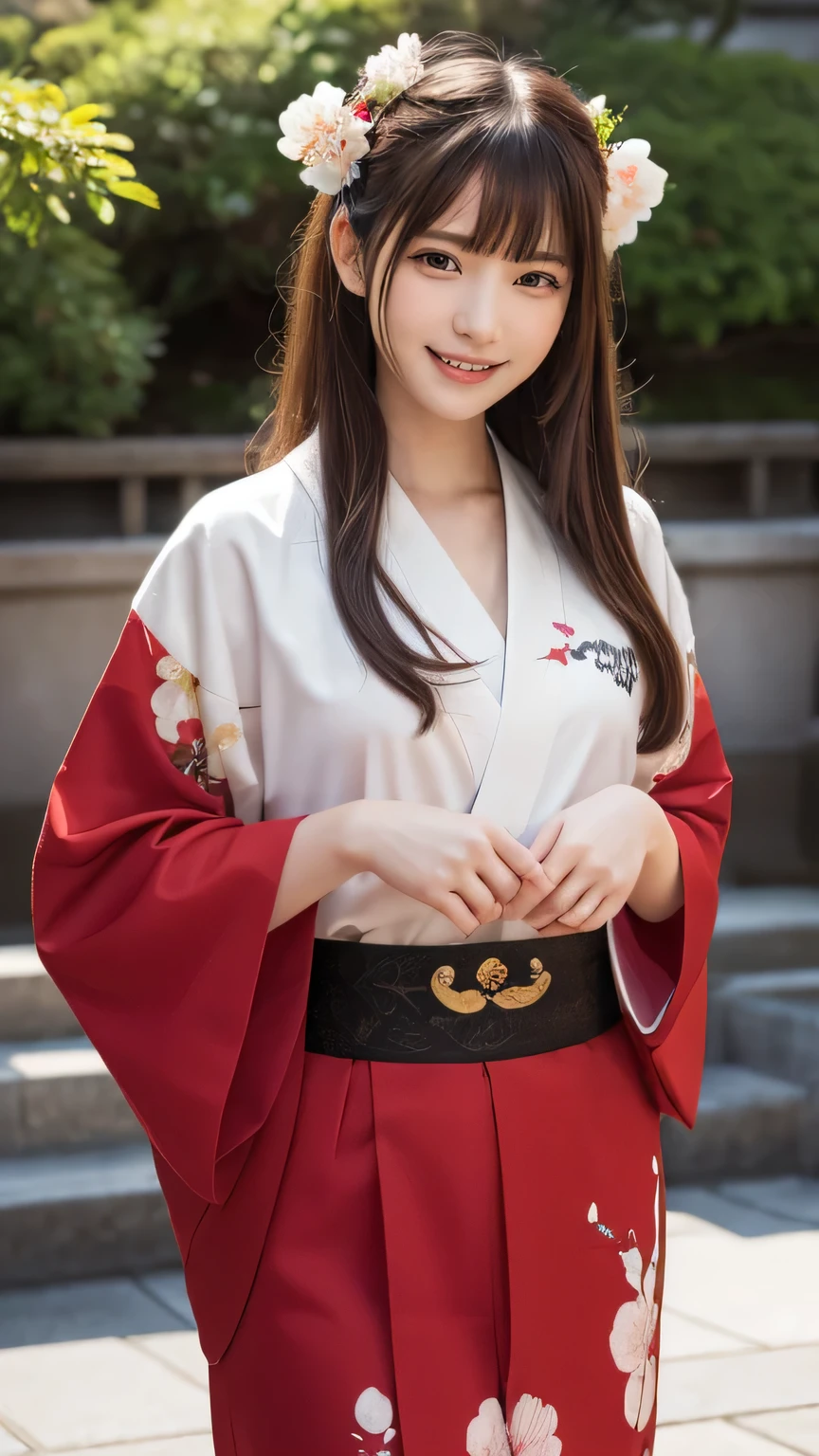 ff7 aerith,In a futuristic scene, Mechanically enhanced Japanese geisha、Elegant in an elaborate garden. She has beautifully detailed eyes and lips that complement her face. Geishas wear traditional kimonos with intricate patterns and designs.。.。.。14 year old girl.. Around her are bright cherry blossoms and a quiet carp pond. The scenes are drawn using a combination of illustration and photorealism, cherry blossoms吹雪,Highly detailed brush strokes and sharpness, bright colors. Lighting that highlights the graceful figure of a geisha, Gives your skin a soft porcelain-like shine。. Artwork is of the highest quality, Displaying the exquisite details of geisha costumes, cherry blossoms, With sparkling carp scales. The overall color scheme is、、、、traditional Japanese color combinations, crimson, wait., black people, With subtle gold accents, with a futuristic twist. Fusion of ancient tradition and modern technology、、Create mesmerizing and visually impressive masterpieces.The background is a traditional Japanese design in bright red and white.、random pose、I&#39;laughing、Kimono with delicate pattern、exciting pose