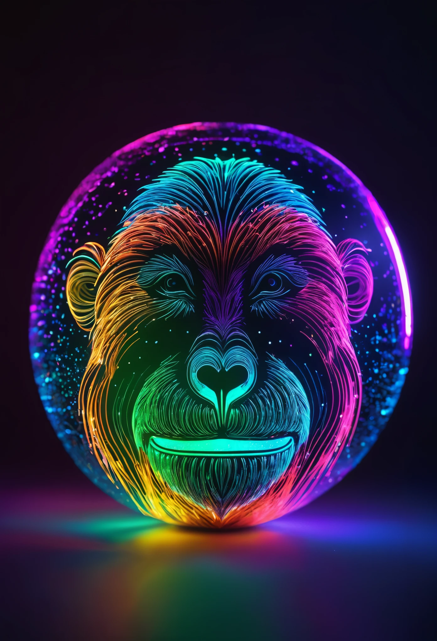 monkey big garputala holography, draw in neon colors ((earth ball)): ball: ((floating)), transparent, Three dimensions, light, SF, Digital art, Digital, scientific, dark background: electronic circuit: draw in neon colors, 3D, masterpiece, Digital space, energy, beautiful, masterpiece, 8K, light, be familiar with, lively, colorful, nice, beautiful, rich colors, beautiful Light Lines. magic effect, Sparkling, beautiful Light Grains