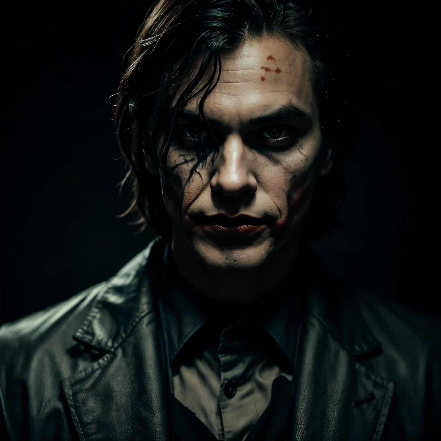 young man 19 years, ((best quality)), ((masterpiece)), (detailed), (Full body), perfect face, a beautiful and sexy demon, he has black hair and sky blue eyes, his teeth are sharp and pointed. His hands are stained with blood., scary smile, vampire teeth