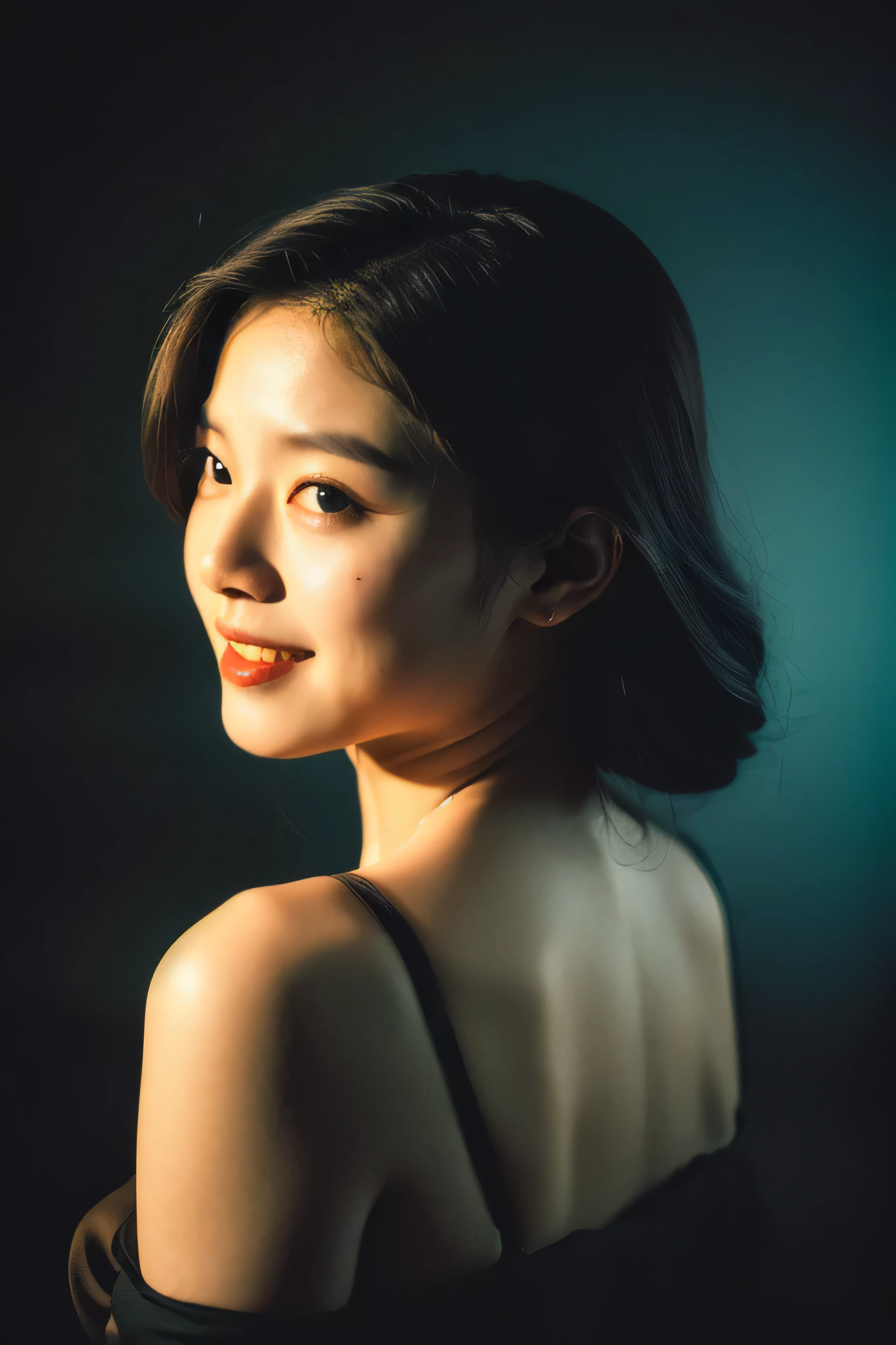 (best quality,4k,highres,masterpiece:1.2),unforgettable,portraits,mysterious,dark lighting,noir style,intense emotions,colorful backdrop,dramatic shadows,Korean kpop idol woman,seductive gazes,mesmerizing beauty,flawless complexion,fascinating eyes,alluring lips,stunning features,radiant smile,perfectly styled hair,seductive pose,confident attitude,film grain effect,Ilford HP5 film texture,vintage aesthetic,timeless elegance,film noir vibes,intriguing expressions,80mm lens,focus on captivating details,natural and soft lighting to enhance her beauty,big ass,curvaceous silhouette,graceful movements,unforgettable allure,ultimate sensuality,irresistible charm,mesmerizing presence.