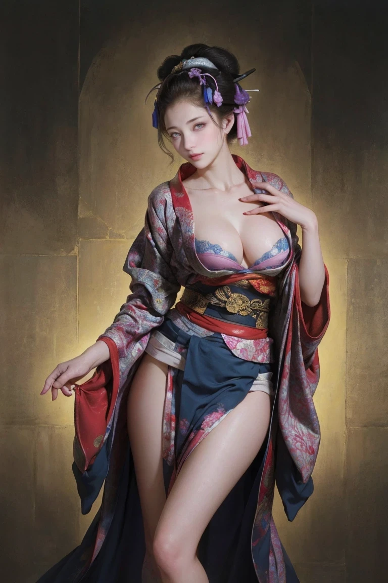 Umalinda warrior sexy, pretty face, Delicious Company, Alluring figure, Wearing a sexy open kimono. The artwork is created in a medium reminiscent of Japanese ink paintings....., Features bold strokes and Monochromatic color palette. artist&#39;Masterful technique reveals the intensity and power of the image&#39;sense of presence，with the highest quality, Perfectly capture every detail with ultra-high resolution. Textures and intricate patterns on kimonos are rendered with extreme precision. Lighting is carefully designed，Enhance drama, Features deep shadows and subtle highlights. General, The artwork exudes elegance and power, Combining traditional Japanese aesthetics with a modern feel. Monochromatic color palette, Combine details, Create captivating and immersive experiences for your audience.