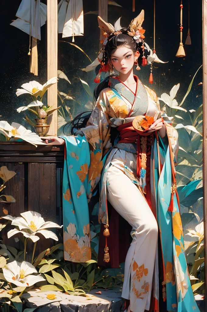 Umalinda warrior sexy, pretty face, Delicious Company, Alluring figure, Wearing a sexy open kimono. The artwork is created in a medium reminiscent of Japanese ink paintings....., Features bold strokes and Monochromatic color palette. artist'Masterful technique reveals the intensity and power of the image'sense of presence,with the highest quality, Perfectly capture every detail with ultra-high resolution. Textures and intricate patterns on kimonos are rendered with extreme precision. Lighting is carefully designed,Enhance drama, Features deep shadows and subtle highlights. General, The artwork exudes elegance and power, Combining traditional Japanese aesthetics with a modern feel. Monochromatic color palette, Combine details, Create captivating and immersive experiences for your audience.