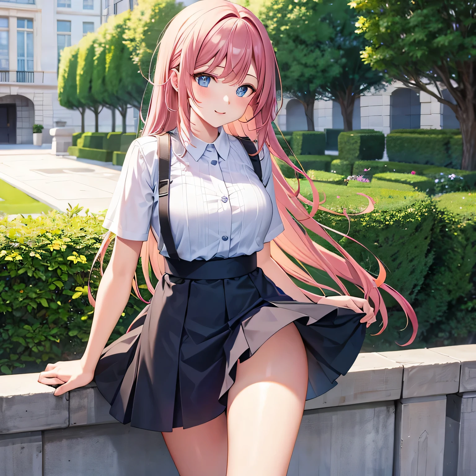 Yukana Yame, Yukana Yame, Long hair, Bangs, Blonde hair, hair between eye, (Green eyes:1.5), Ponytail, multicolored hair, Scrunchie, High Ponytail, lip stick, gals, Kogal, makeup,BREAK skirt, Shirt, Jewelry, School uniform, 鎖骨, White shirt, Pleated skirt, Collared shirt, Miniskirt, Bracelet, Green skirt,Naughty big、large full 、BREAK looking at viewer, Full body,BREAK (masutepiece:1.2), Best Quality, High resolution, Unity 8k壁纸, (Illustration:0.8), (Beautiful detailed eyes:1.6), extra detailed face, Perfect Lighting, extremely details CG, (Perfect hands, Perfect Anatomy),Smile with open mouth、Stand on the escalator, (By up escalator), (lower body shot), Thigh Focus, (taken from the under:1.3), (view from back:1.3)、 (Blue stripes々Panties:1.3)、(Skiat rolls up:1.3)、(Fully exposed panties:1.5) air、outside of house、