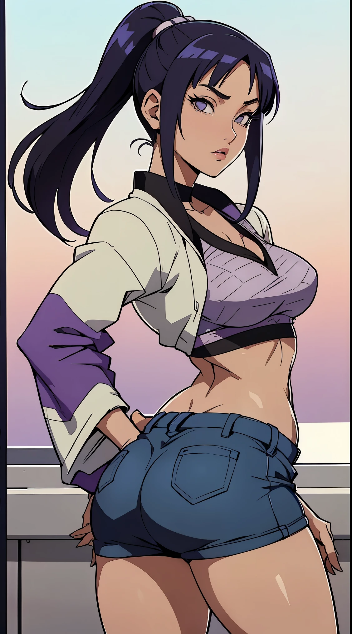 asagi,mature female,large breasts,messy hair style,wavy long hair,blue hair, hair between eyes, purple eyes,cleavage,(short karate gi,:1.2),(no bra,underboob:1.1),(no pants,micro panties:1.2),(sweat gleaming skin:1.1), outdoors,sunlight, spotlight effect,bright sky, blue sky with clouds,strong wind, (old castle),(highres, high quality:1.1), intricate details, cinematic lighting, 1girl,(red blush,angry),dynamic fighting pose,((high kick:1.3)),dynamic angle,from below,cameltoe,show off panties