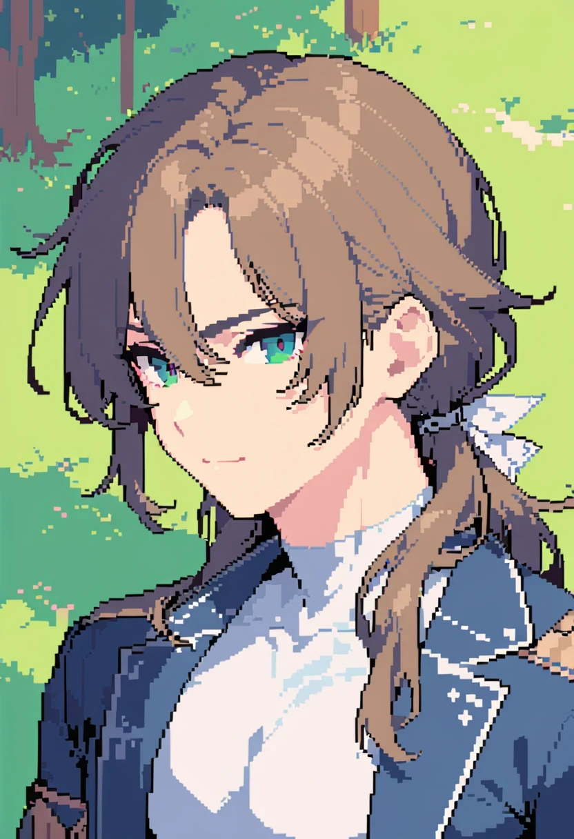 pixel art, Handsome guy aged 25-35, In the park, mullet, brown hair, close up, satellite images, backlight, ultra high definition, high quality, best quality, high resolution, 8K, 16K