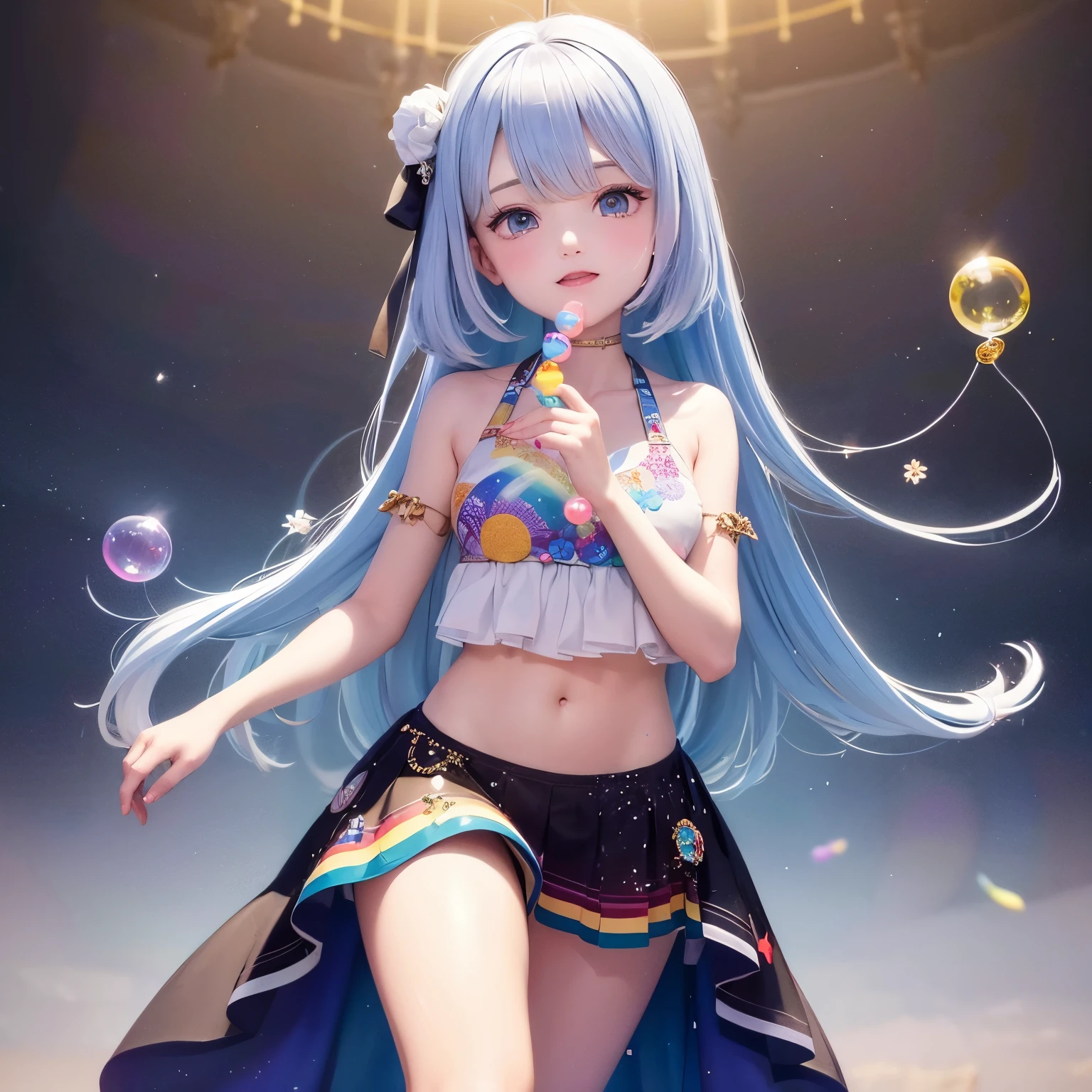 Cheer for yourself, I am your fan, I am the star of this life, I am the one who holds hands with the goddess of fortune, blowing soap bubbles, rainbow colors of sparkles, the power to create, 4k