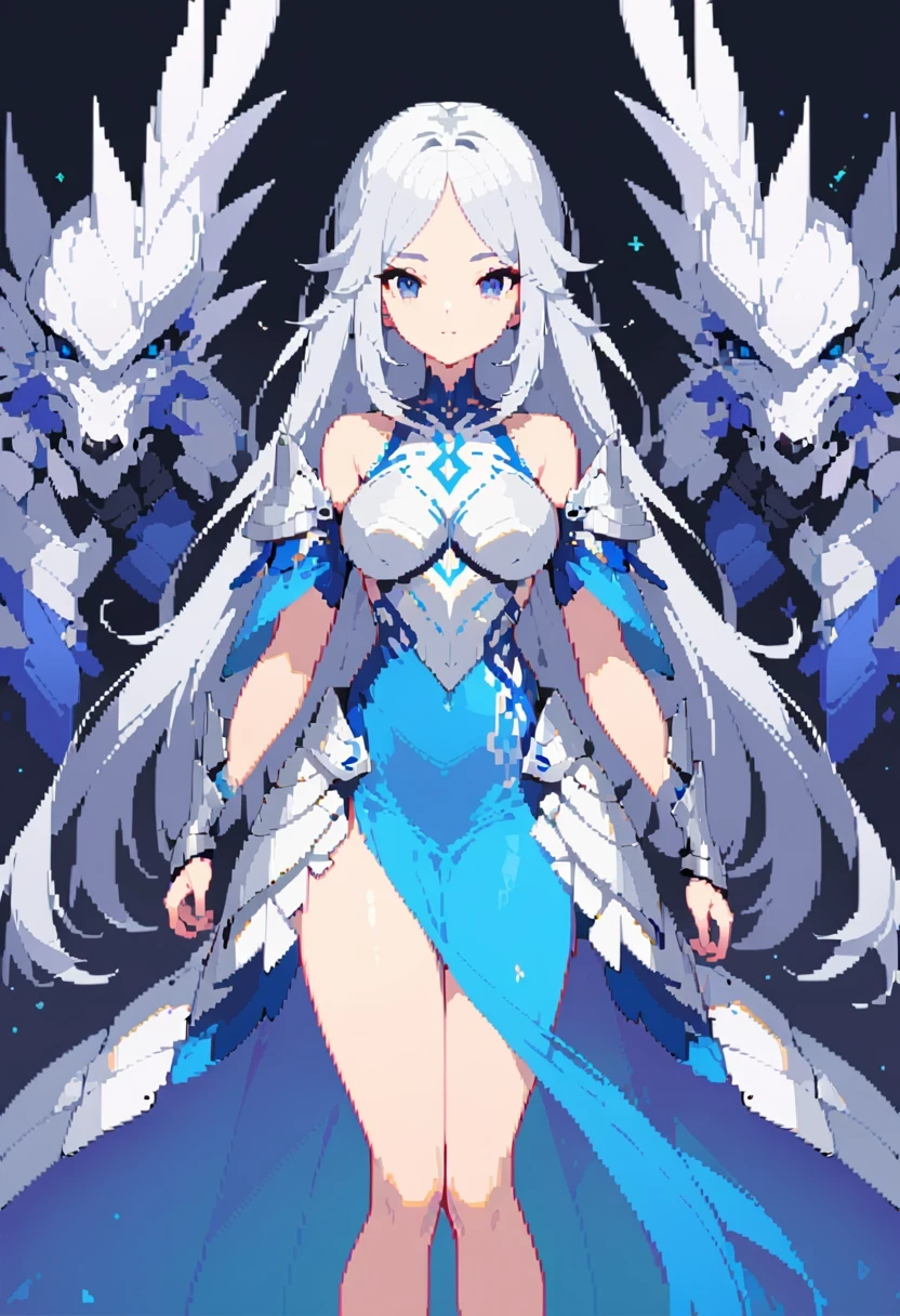 pixel art, Close-up of a woman wearing a silver and blue dress, chengwei pan on artstation, author:Yang Jie, detailed fantasy art, Stunning character art, Best Art Sites for Fan Art, Epic and beautiful character art, beautiful armor, Very detailed artgerm, Detailed digital animation art, artgerm on artstation pixiv, Armor girl