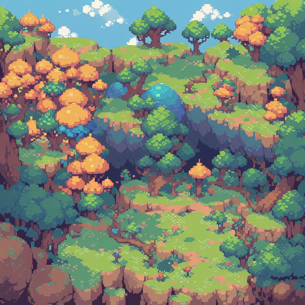 pixel art,top view，big scene，pixelated,8-bit,retro game,vibrant colors,detailed sprites,retro style,pixel animation,low resolution，no human