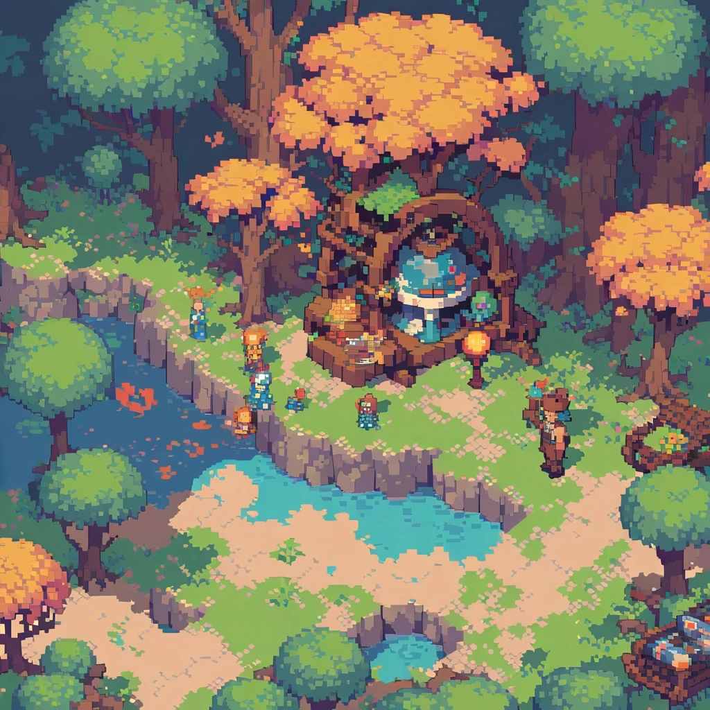 pixel art,top view,big scene,pixelated,8-bit,retro game,vibrant colors,detailed sprites,retro style,pixel animation,low resolution