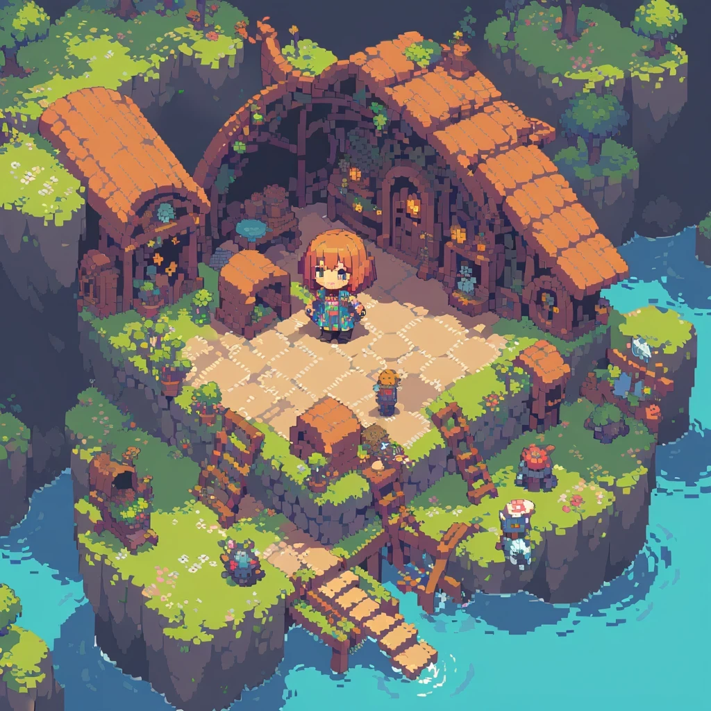 pixel art,top view,big scene,pixelated,8-bit,retro game,vibrant colors,detailed sprites,retro style,pixel animation,low resolution
