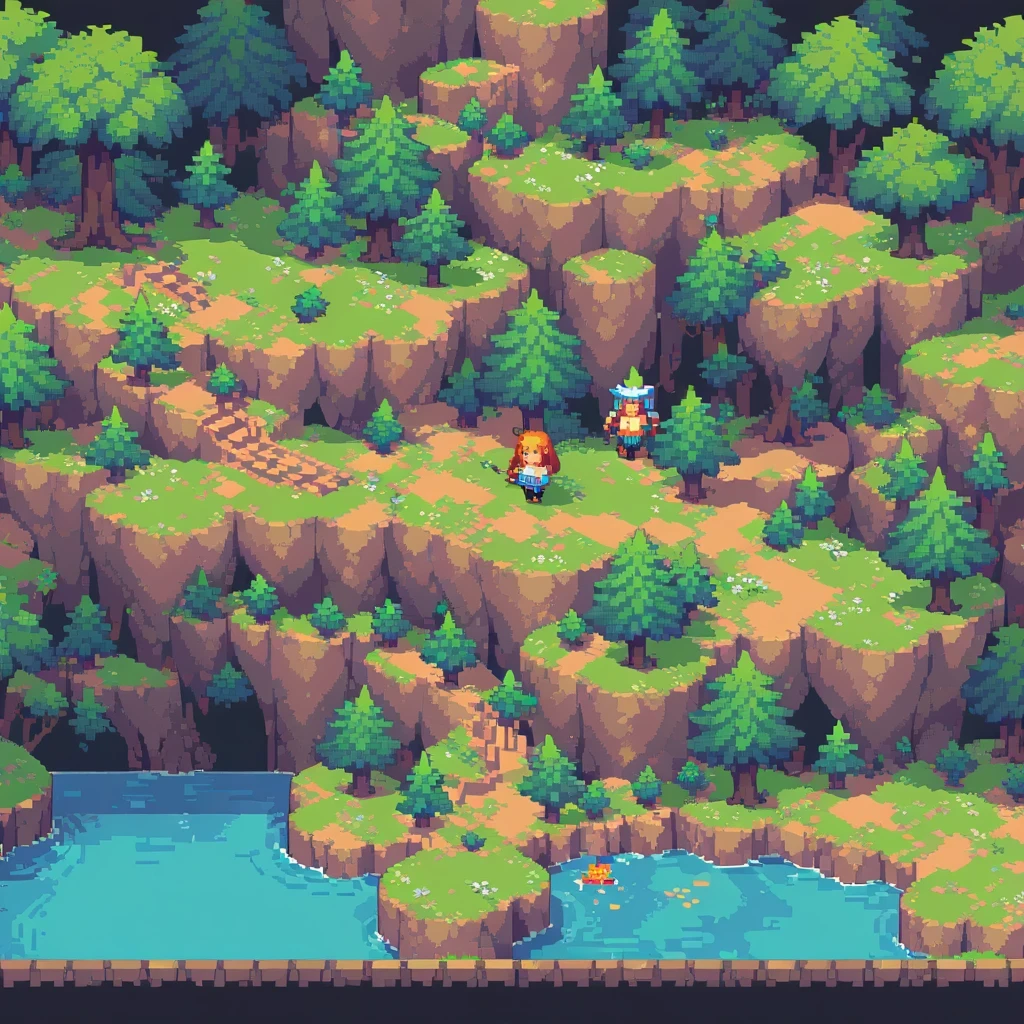 pixel art,top view，big scene，pixelated,8-bit,retro game,vibrant colors,detailed sprites,retro style,pixel animation,low resolution