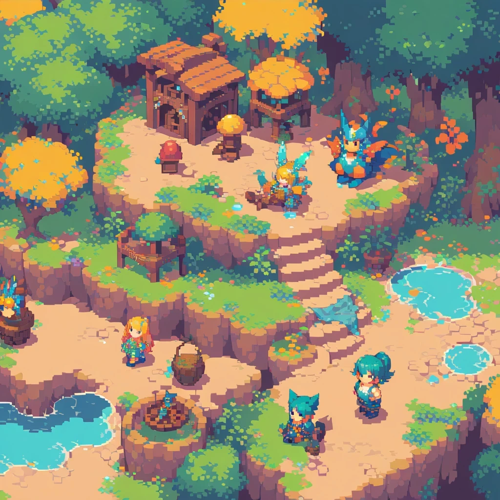 pixel art,top view，big scene，pixelated,8-bit,retro game,vibrant colors,detailed sprites,retro style,pixel animation,low resolution