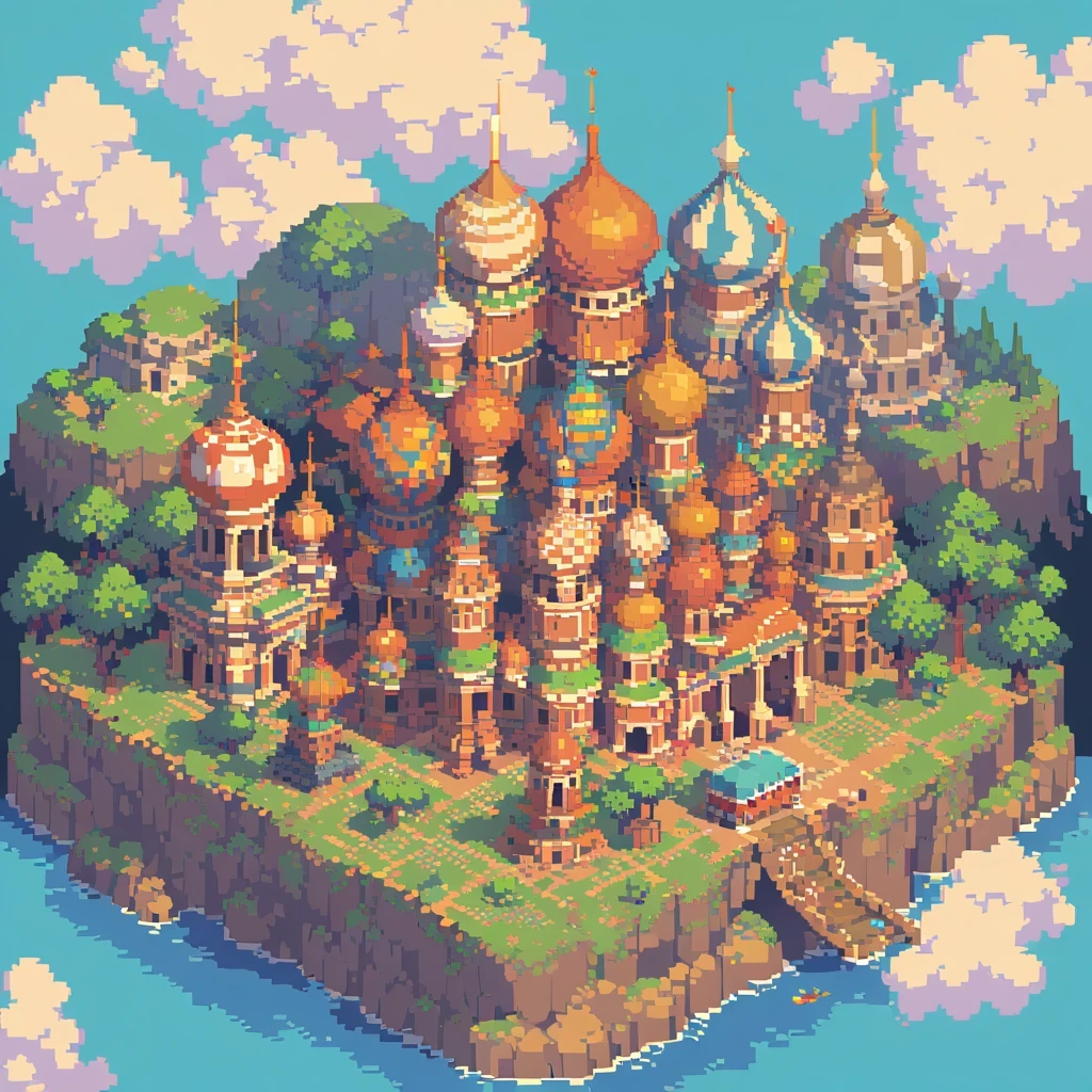 pixel art,top view，best quality, vibrant colors, retro style, detailed landmarks, intricate borders, seamless transitions, nostalgic feel, visually appealing, high-resolution render