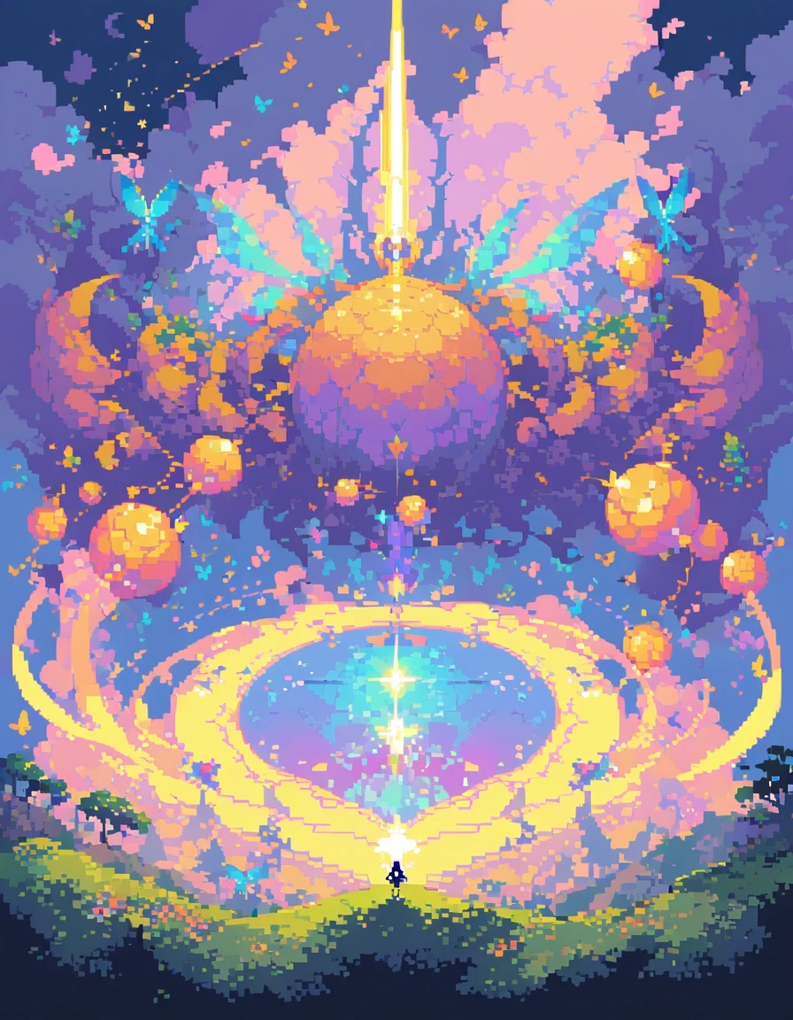 pixel art,girl,flowers,vibrant colors,bright,playful,retro,glowing,sparkling,sunshine,butterflies,magic,fantasy,floating,endless,twinkling,mystical,fairy tale,childhood memories,joyful,happiness