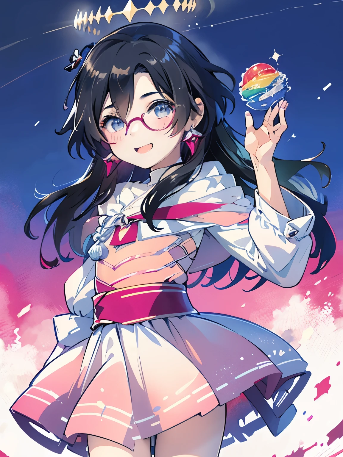 girl、young girl、Glasseagic effect、watercolor painting、pastel colour、elementary 、baby face、