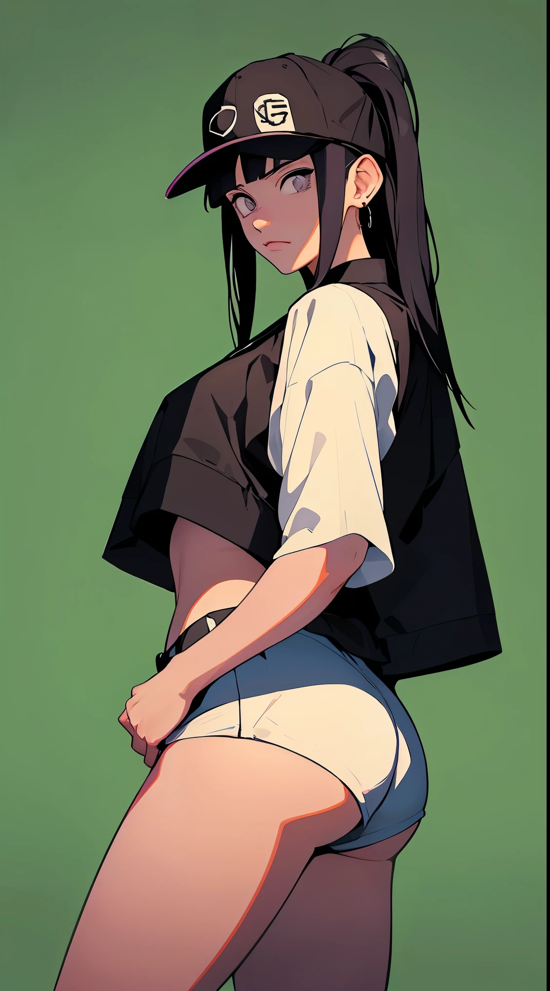 Hinata Hyuga, Anos 90, Moda Hip Hop, suburb, brooklyn 1993, Extremamente Realista, muito linda, sexy, bunda Grande, pernas grossas, usando um short curto, bunda empinada, estilo Hip Hop, anos 90, extremamente bonita