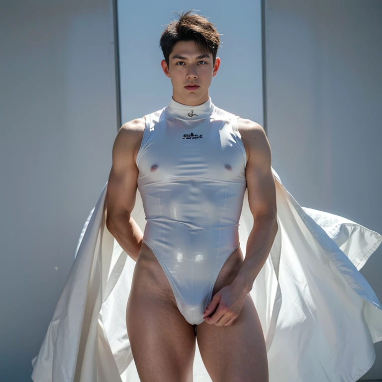 (masutepiece,High resolution,ultra - detailed:1.0),1(Boy ,robot boy ),Perfect male body,Look at the camera,Delicate eyes and delicate face,extremely details ,intricate-detail,solo person,Detailed face, ( extreme tight high waisted latex white strings leotard ), tiny piece leotard , (side belly fat , side fat),Best Quality, hands visible, short hair, full length shot(fls) , insane details, hyper details , only male , handsome boy , buttocks fat , 16k resolution , ultra-high clarity , hyperrealism, uhd,. K-pop idol ,thick thighs, thick fat booty., buttocks enlargements , (bare thighs ) , ( thick bottom ) , realism , hyper realistic , photorealistic , ( thick hips ). , standing , super handsome boy , fatty hips , fatty buttocks, sexy , eroticism , nsfw , epic realism , epic photorealistic , tall man ,(hip fat), narrow waist , (wide hips) , large hips , bare chest , (overwide hips , over large buttocks), huge hips ,wide pelvis ,big ass , high angle shot, top view, huge hips , proud of his huge hips , sleeveless , deep V