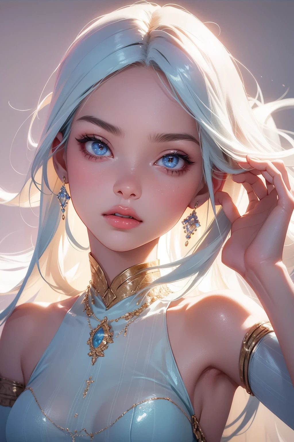 Top Quality, White Skin, Real Human Skin, (Detailed), Oval Face, Pore, Ultra High Definition, (8k, RAW Photography, Photorealistic: 1.4), One Girl, Slim, (Gentle and Goddess-like Eyes) Happiness: 1.2), (Lip Gloss, Eyelashes, Gloss Face, Best Quality, Ultra High Definition, Wide Lighting, Natural Shading)