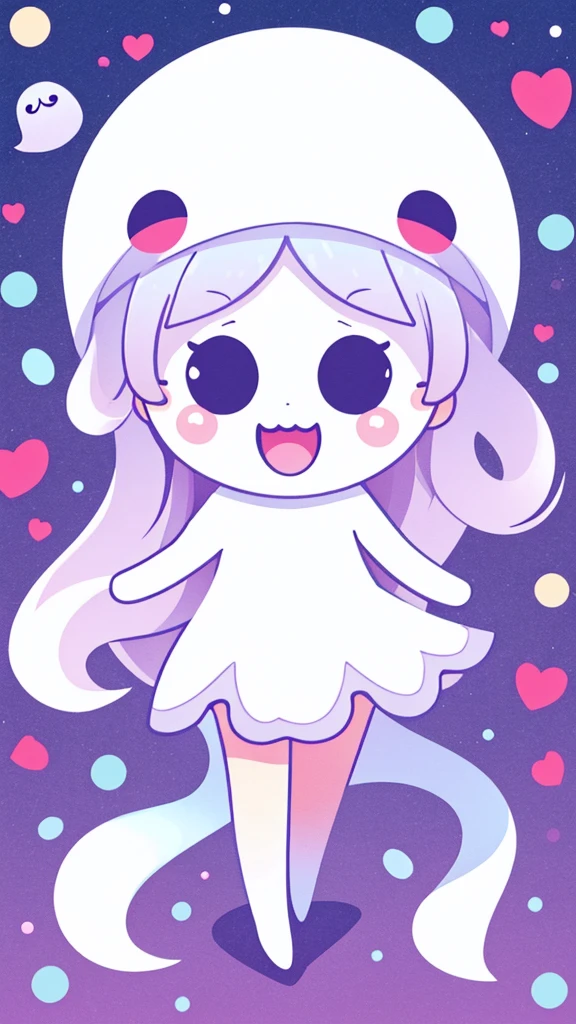 Dancing Ghost in cute dot art style, contrasting color with background, vector art