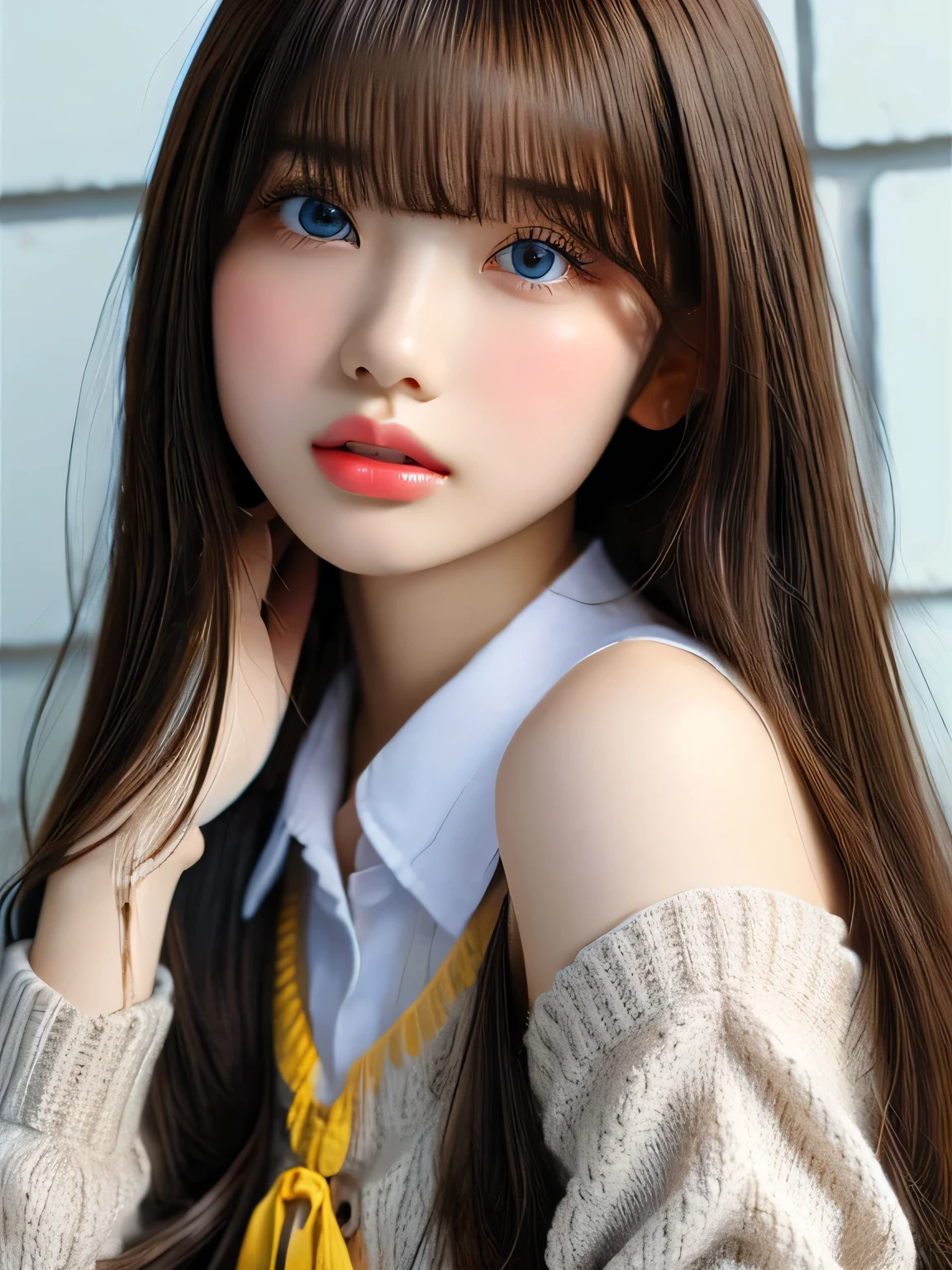 1 girl, super long hair, Beautiful and cute 13-year-old beautiful girl、beautiful bangs、very beautiful face、bright look、(Shining in Gold、bright and dazzling platinum blonde)、Her hair is super long, Straight Silky、long bangs between eyes,、、、textured white skin, advanced details, highest quality, 4K high resolution、glowing skin、Beautifully shining pale marine blue eyes、cute face、small face beauty、gross face、cheek gloss