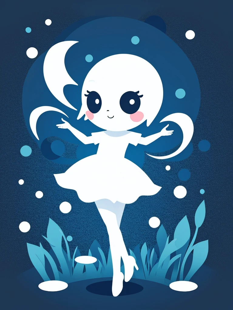 Dancing Ghost in cute dot art style, contrasting color with background, vector art