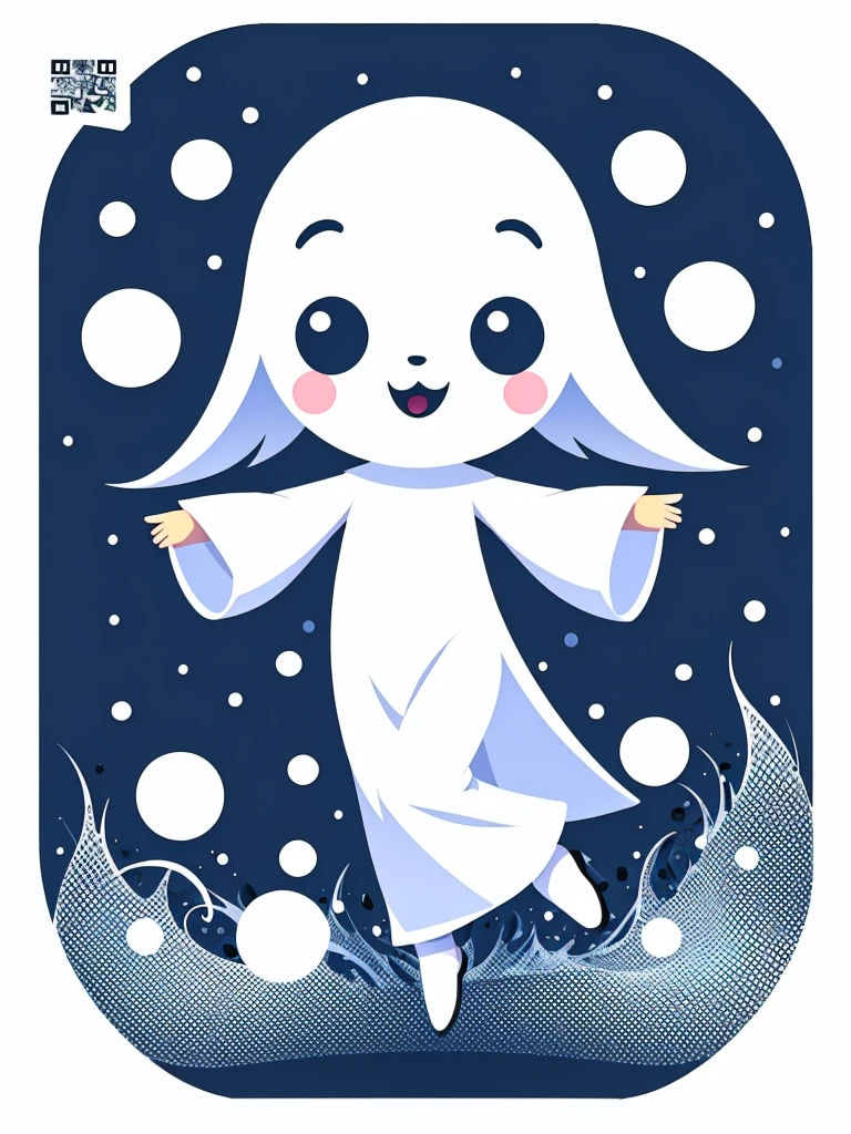 Dancing Ghost in cute dot art style, contrasting color with background, vector art