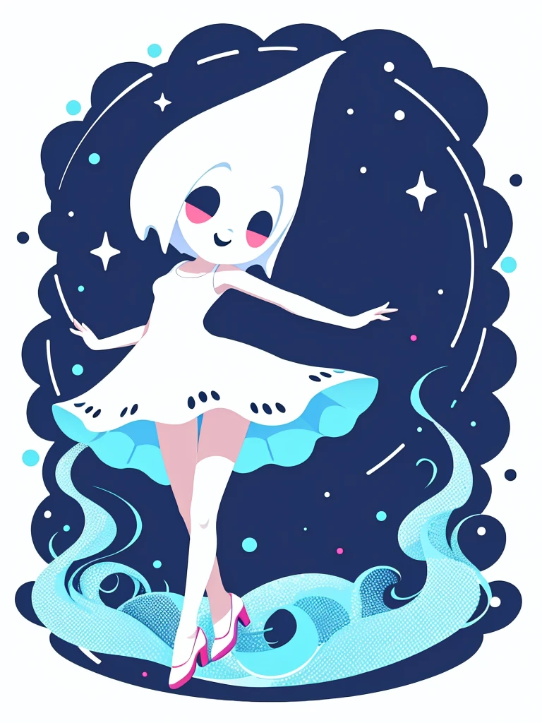 Dancing Ghost in cute dot art style, contrasting color with background, vector art