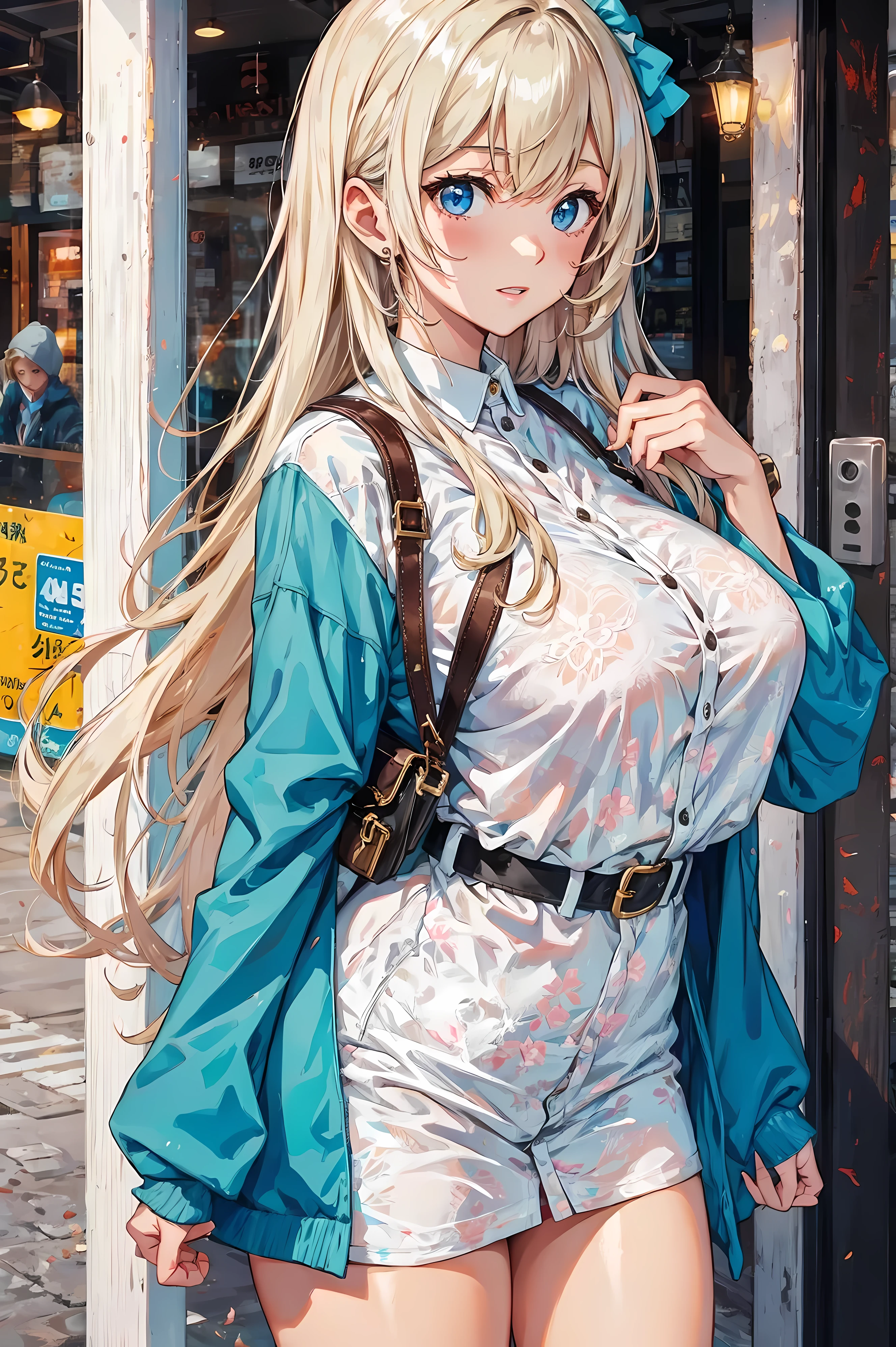 Glossy skin、beautiful girl、cute、big breasts 、Clothes、light colored hair
