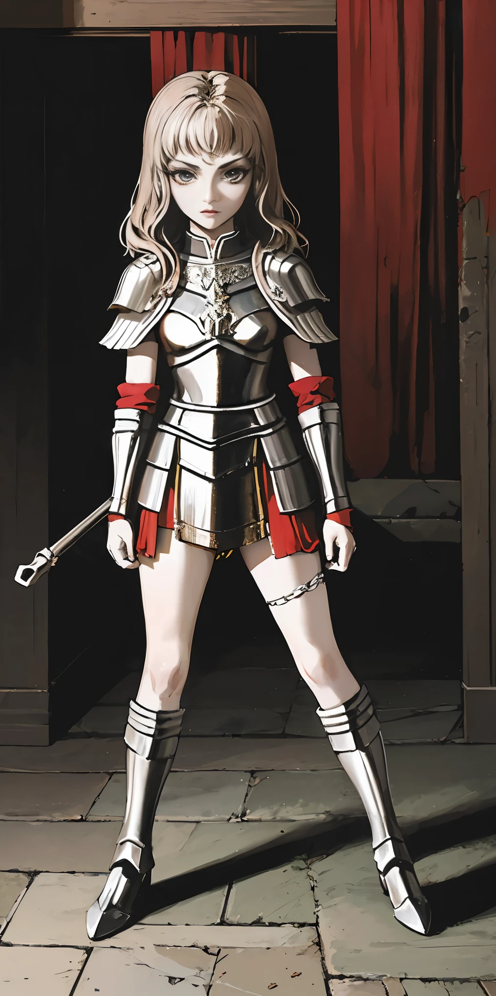 sex slave warrior gladiator, kneeling full body, 2 long legs