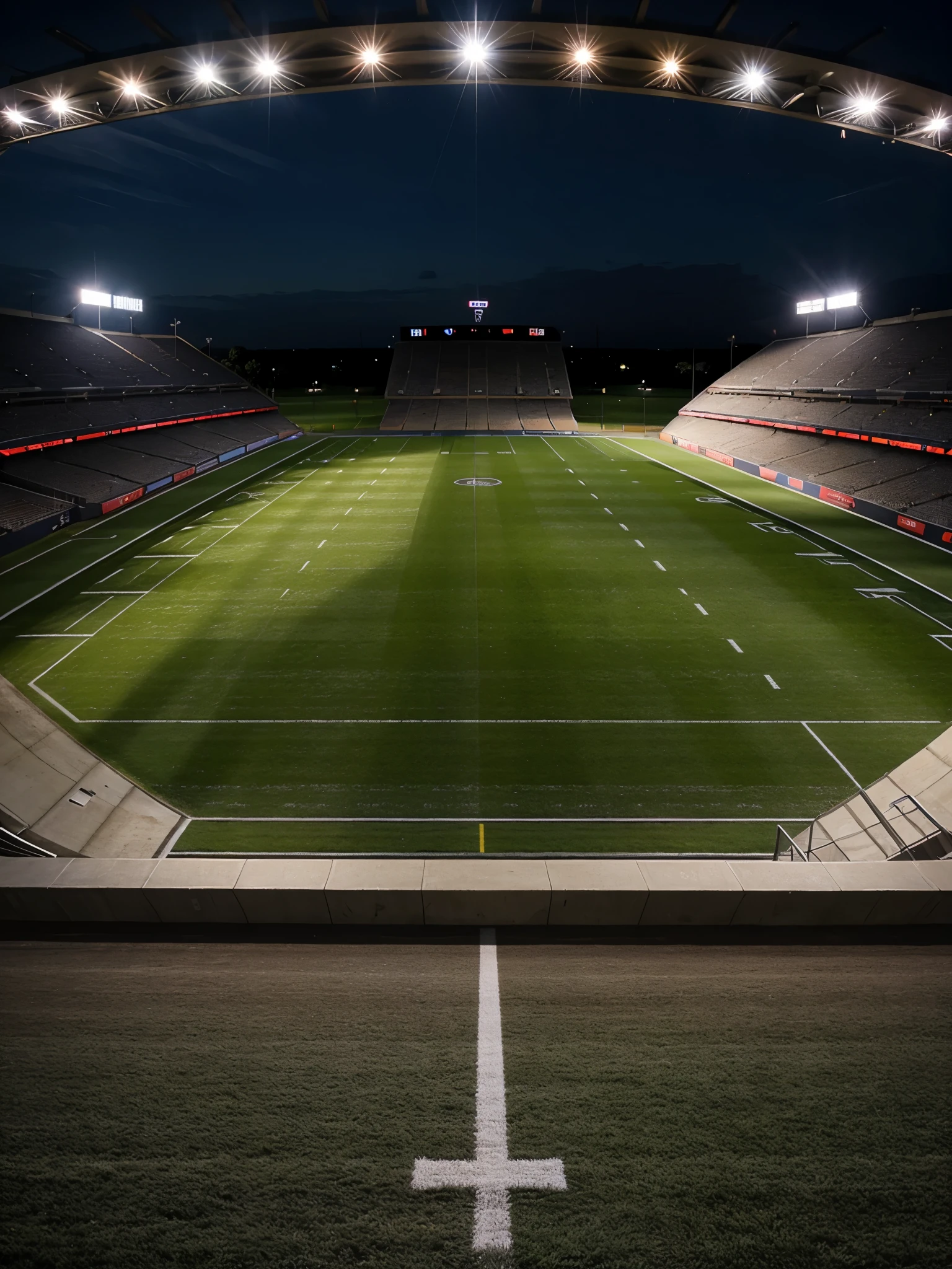 Football stadium at night, no players in stadium, realistic, best quality