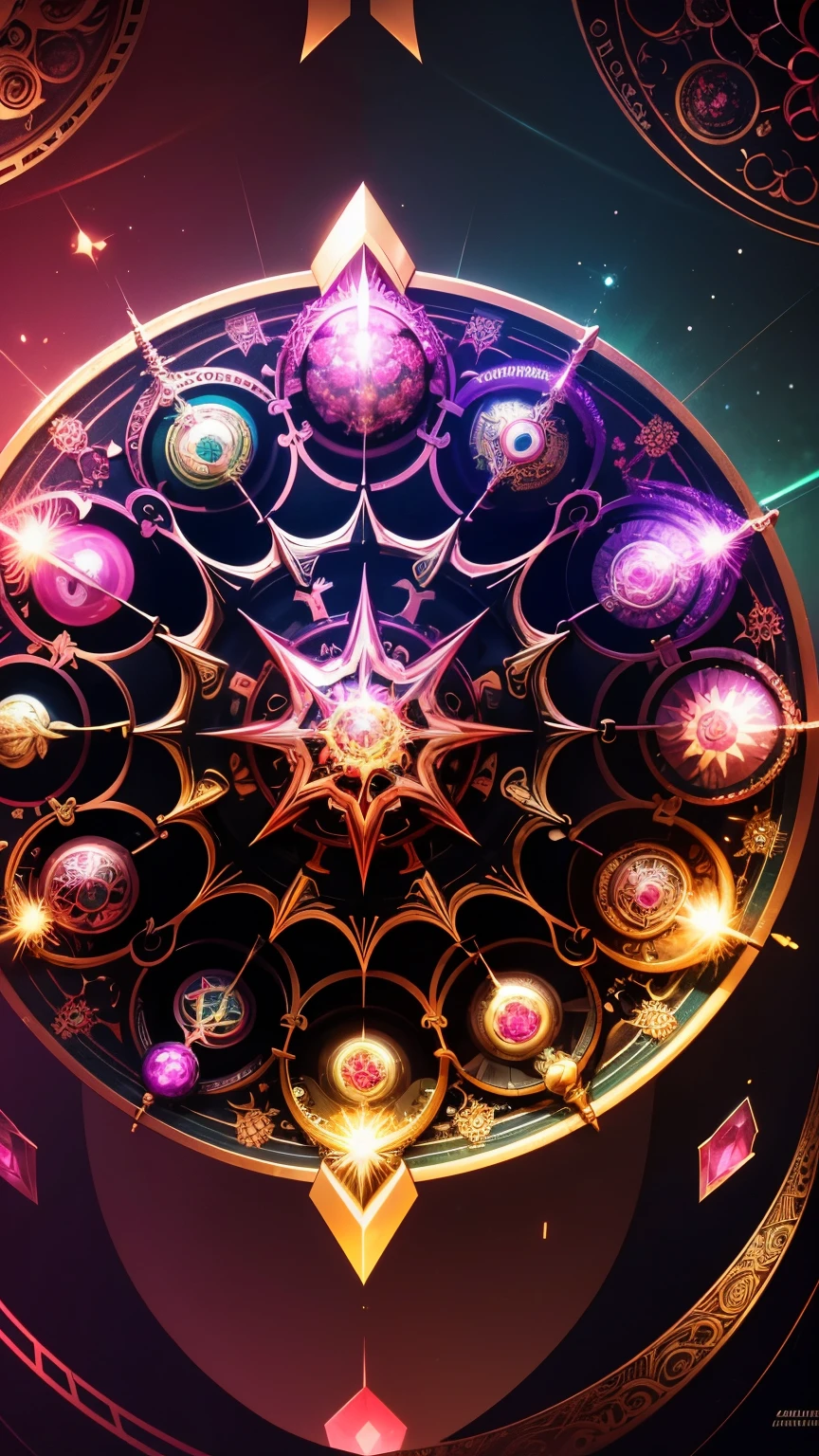 quality, super fine, 16k, incredibly absurdres, extremely detailed, kaleidoscope of (Cyberpunk:0.3), steampunk, dieselpunk, and clockpunk, beautiful God of Creation AND beautiful God of Destruction are depicted in the center of the kaleidoscope made of hot pink and sparkling gold plated and sparking silver plating, blend art, mixture art, fractal art, zentangle art, design art, versatile visual style that combines various artistic elements, including sparkling iridescent pastels and vibrant colors