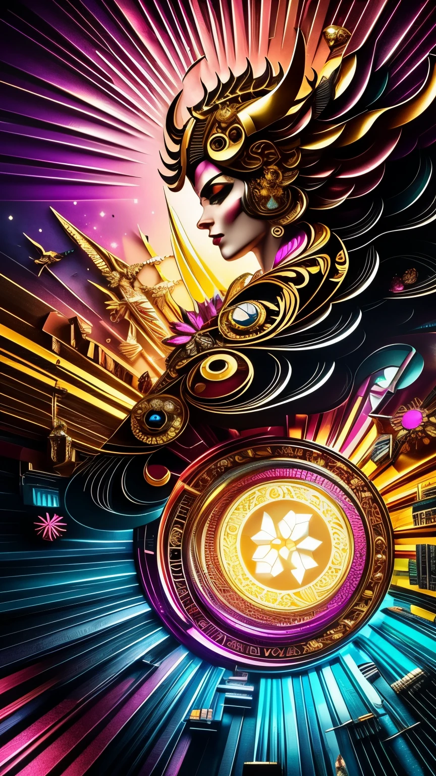 quality, super fine, 16k, incredibly absurdres, extremely detailed, kaleidoscope of (Cyberpunk:0.3), steampunk, dieselpunk, and clockpunk, beautiful God of Creation AND beautiful God of Destruction are depicted in the center of the kaleidoscope made of hot pink and sparkling gold plated and sparking silver plating, blend art, mixture art, fractal art, zentangle art, design art, versatile visual style that combines various artistic elements, including sparkling iridescent pastels and vibrant colors