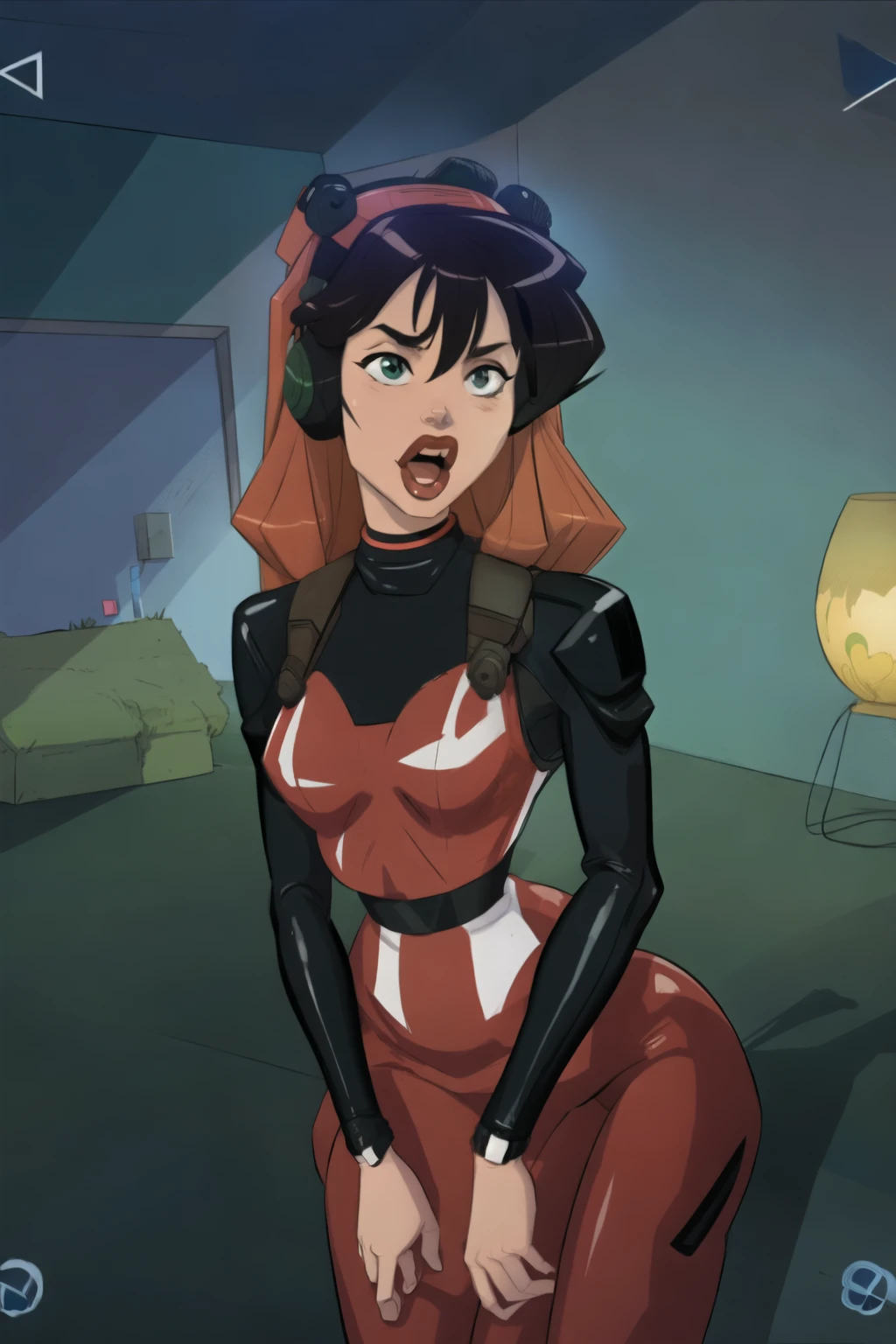 hands_on_own_chest,souryuu_asuka_langley,bodysuit,brown_hair,torn_bodysuit,rebuild_of_evangelion,1girl,large_breasts,upper_body,breasts,long_hair,skin_tight,hair_down,shiny_clothes,hair_ornament,very_long_hair,red_bodysuit,plugsuit,simple_background,solo,neon_genesis_evangelion,lips,highres,evangelion:_3.0+1.0_thrice_upon_a_time,looking_at_viewer,artist_request,blue_eyes,open_mouth,curvy,interface_headset, wearing -hijab