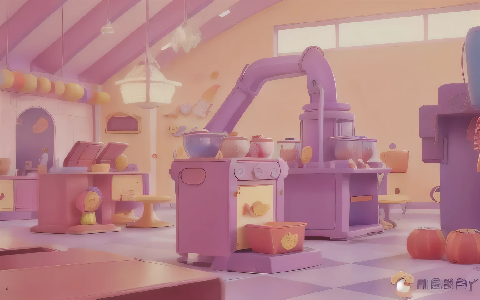 Candy factory interior,Heads-up composition,Simple picture,warm color