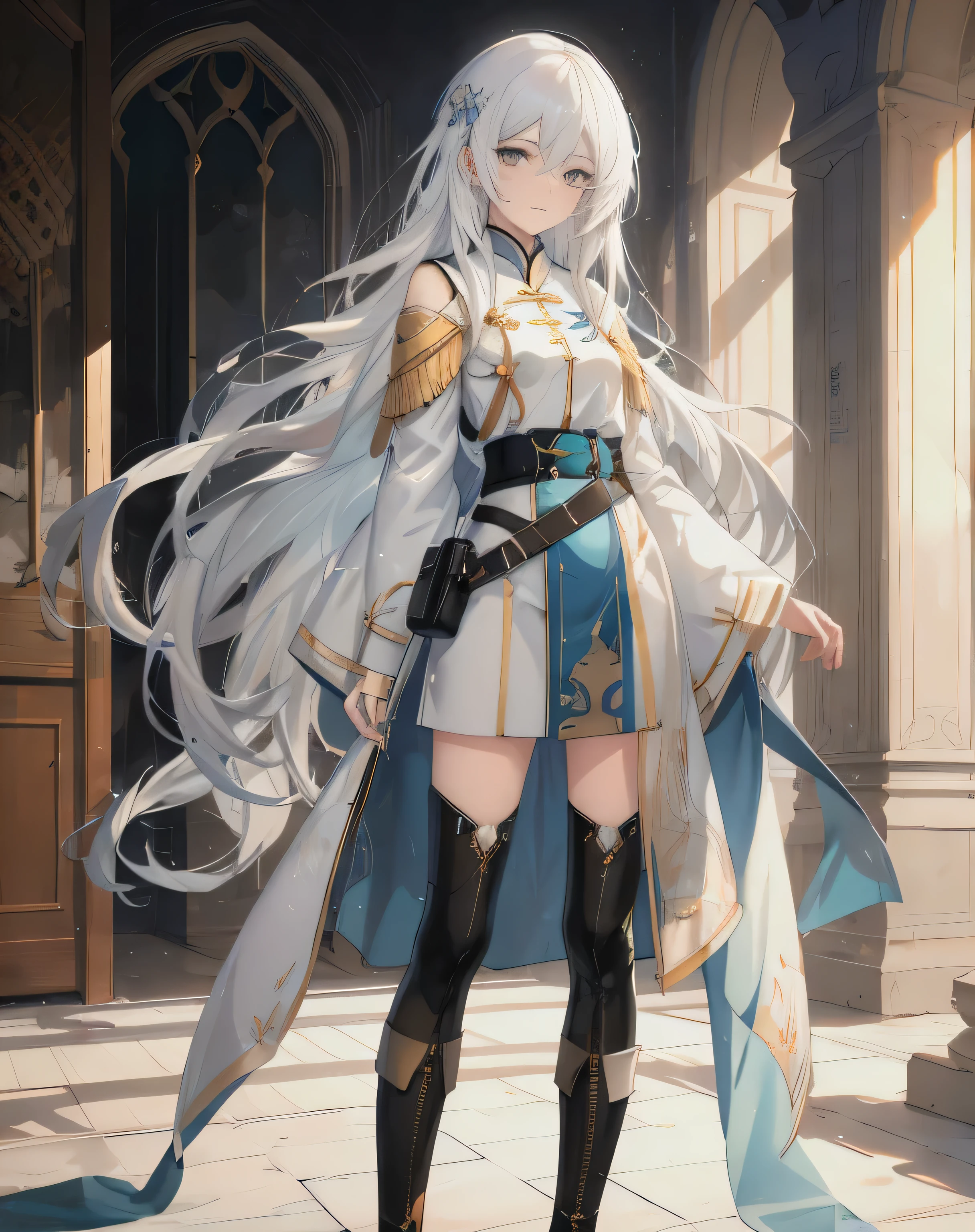 Anime style image of woman wearing white and blue clothing, guweiz on pixiv artstation, White hair deity, guweiz on artstation pixiv, Popular topics on artstation pixiv, kushat krentz critical art women, perfect White hair girl, Epic light novel art cover, White hair, Zodiac Girl Knight Portrait