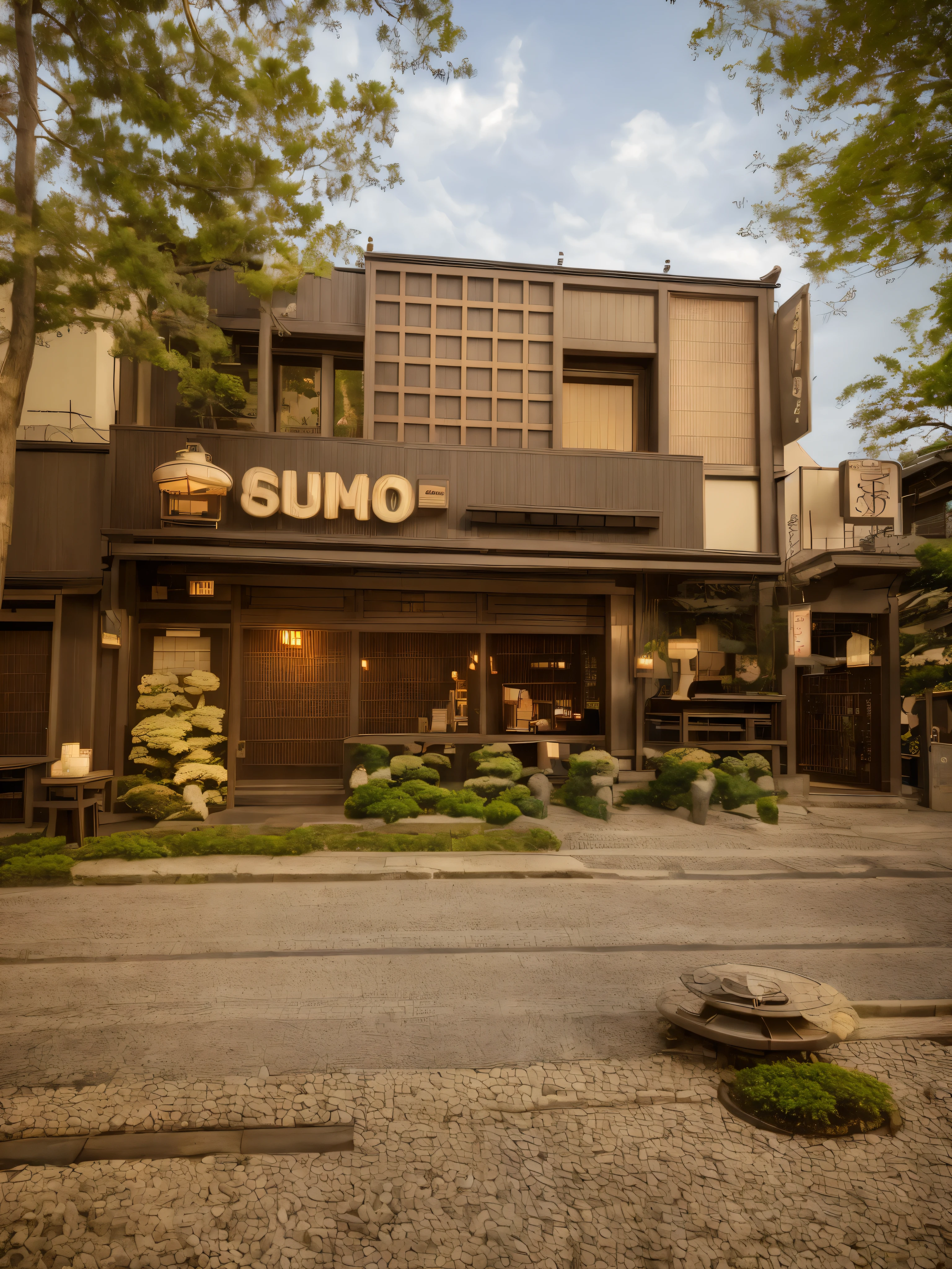 Exterior of Japanese-style grilled restaurant, daylight