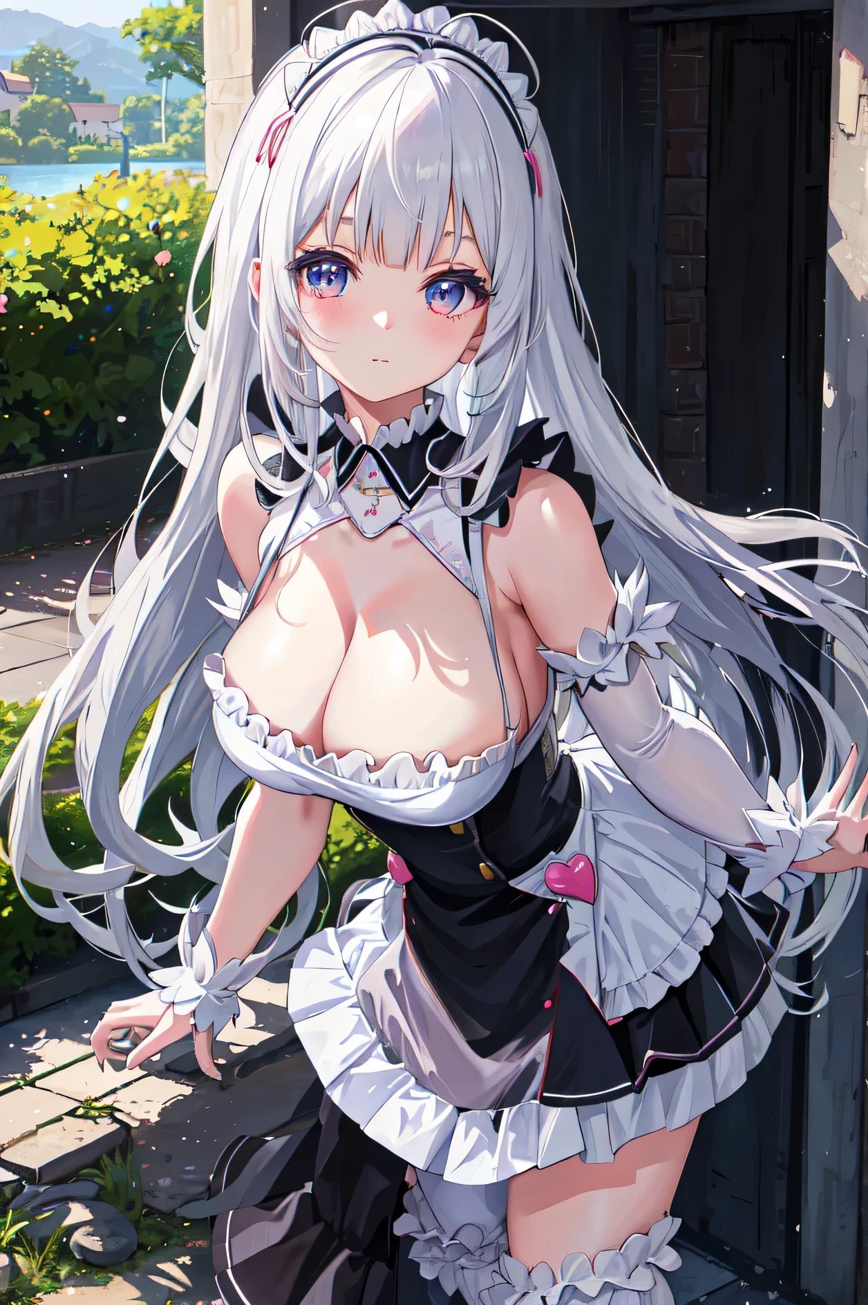 Busty anime girl posing in maid outfit,  in a dress, Anime girl wearing maid outfit, , Gorgeous maid, seductive anime girl, Cute anime waifu wearing beautiful clothes, perfect white haired girl, [ 4k digital art ]!!, best anime 4k konachan wallpapers, beautiful anime girl, puffy breasts, White-haired God