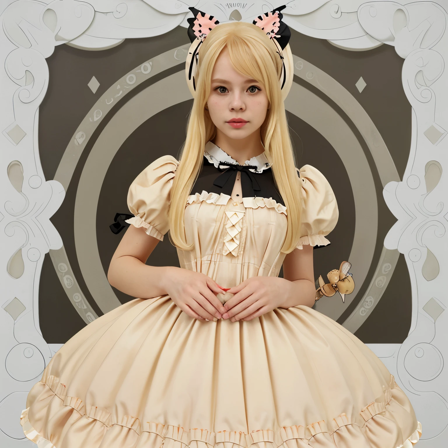 Blond hair, bug hat, lolita dress