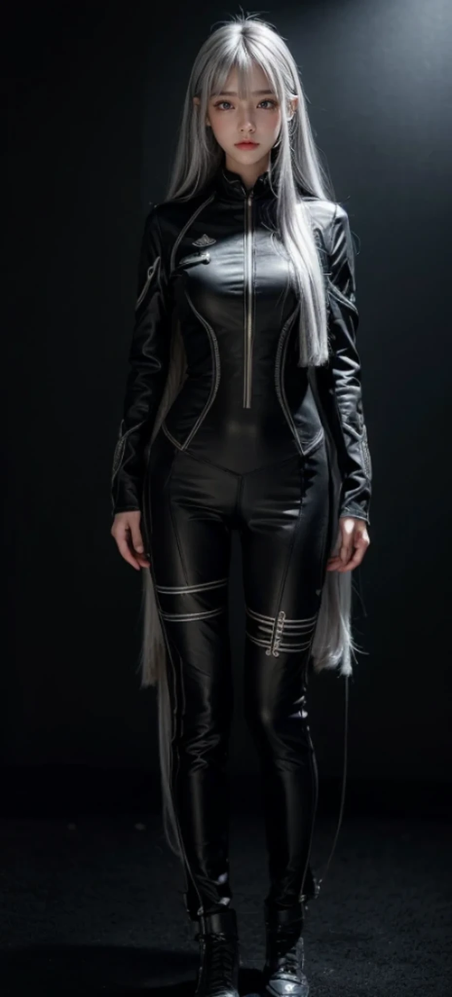 black military uniform,whole body,Height: 168cm,almond shape eyes,{{{{{silver eyes}}}}},{{{{{dull bangs}}}}},(slanted eyes},{{whole body},{{{1 girl}}}, long hair, straight hair,{{{{silver hair}}}},{{{tsurime}}},30 years old,{Medium chest},{{bush}},silver eyes,{{{masterpiece}}}, {{{highest quality}}}, {{Super detailed}}, {shape}, {{very delicate and beautiful}},very detailed,detailed perfect,detailed hyper,Abundant thighs,big ass