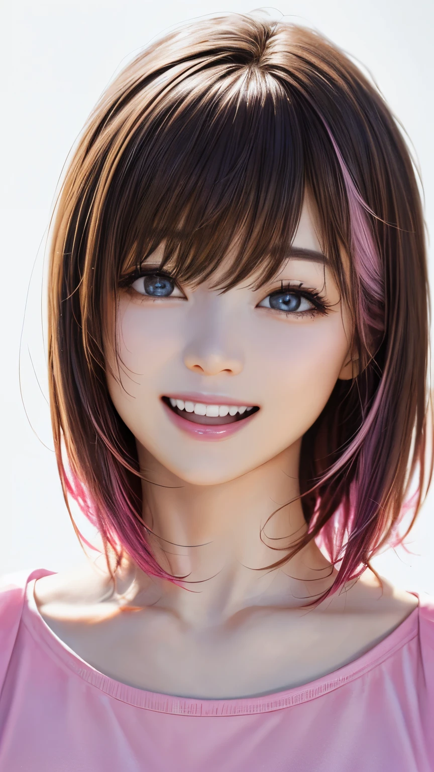 FULL BODYSHOT、(((black backgrounds)))、front facing、an oil painting、masterpiece、top-quality、front facing、hight resolution、(((Peach-colored hair)))、A smile、(((pink clothing)))、long、(((Peach-colored dress)))、femele1a person、Arms crossed in front of the chest、