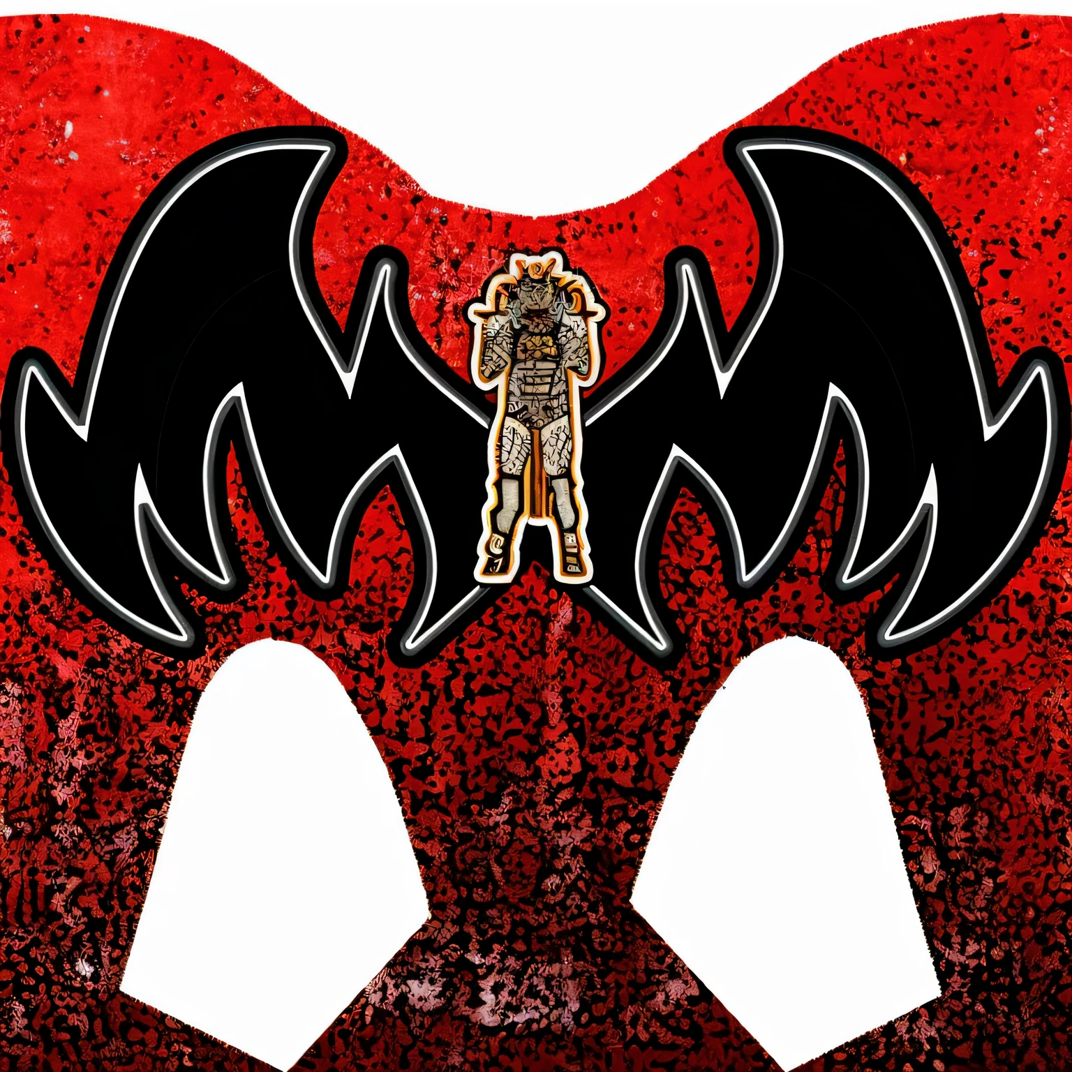 black logo with horned man in middle logo on a red background wrestling tights design with black wings, techno gargoyles, red demon cyberpunk symbols, crimson - black bee army behind, satan in hell, mothman, demon, fat ripped satan, satanic wings, fat ripped satanic creature, desktop wallpaper, brom digital art, satan, devilman, devil wings, hell background, fan art, gargoyle