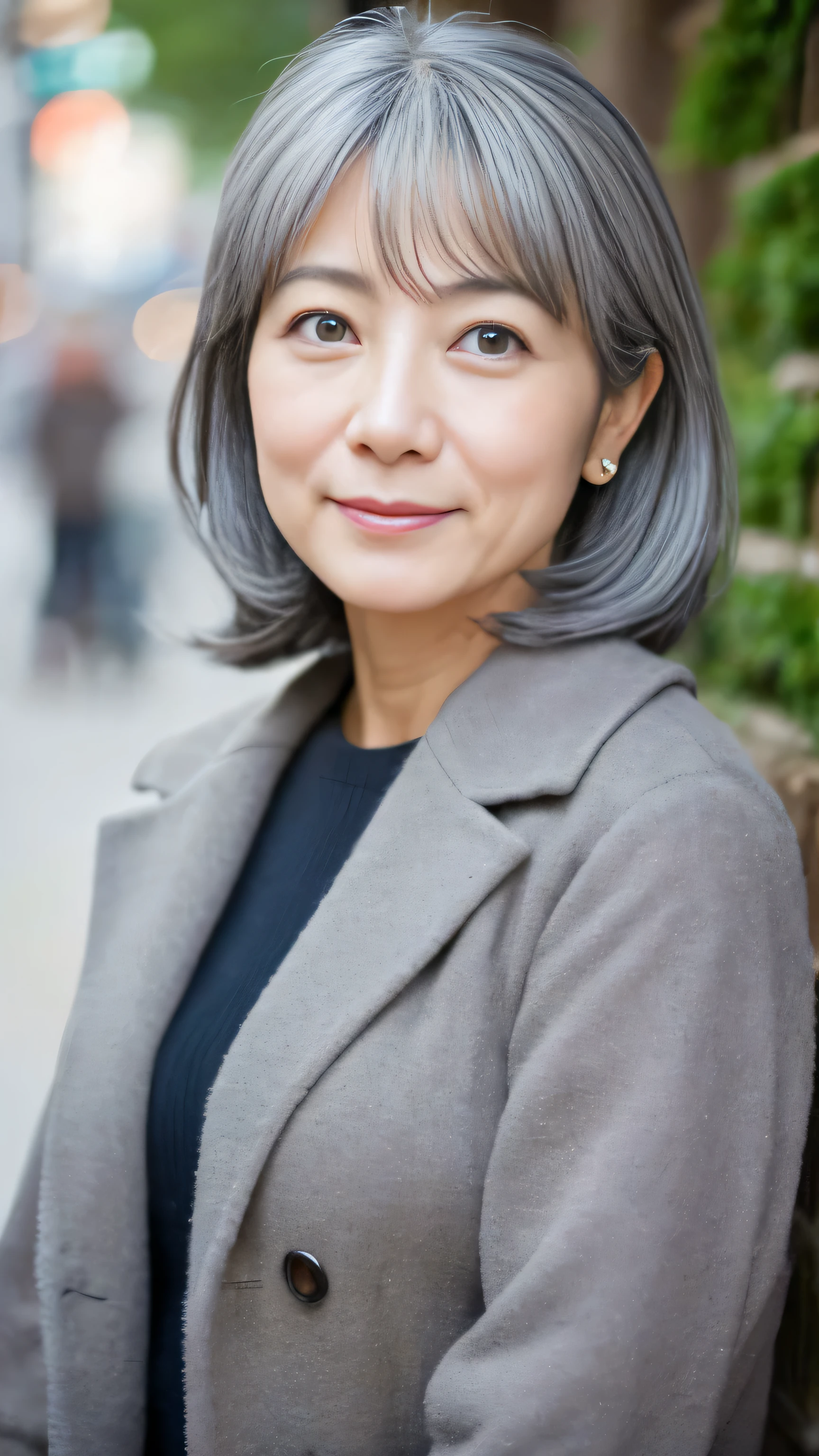 beautiful japanese woman、variations of the face、Around 50 years old、((gray hair))、mature woman、