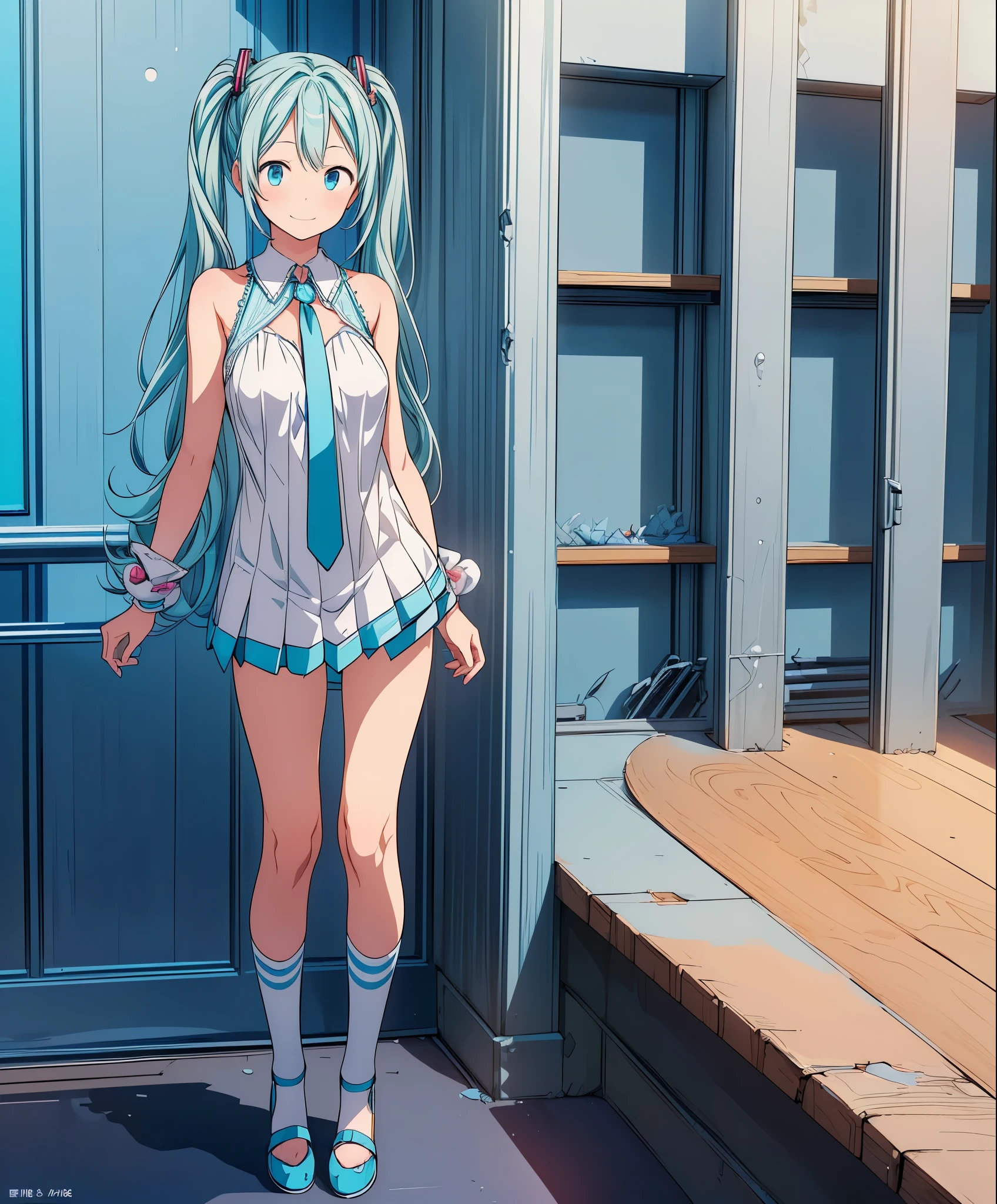 (masterpiece、highest quality、highest quality、official art、beautiful beautiful:1.2)、(1 girl:1.3)Hatsune Miku、twin tails,big breasts,(1 girl), (alone: 2.0), beautiful and charming anime girl, smile, beautiful blue eyes, beautiful proportions, Hatsune Miku, gentle expression, seductive anime girl, full body, arabic style dancer