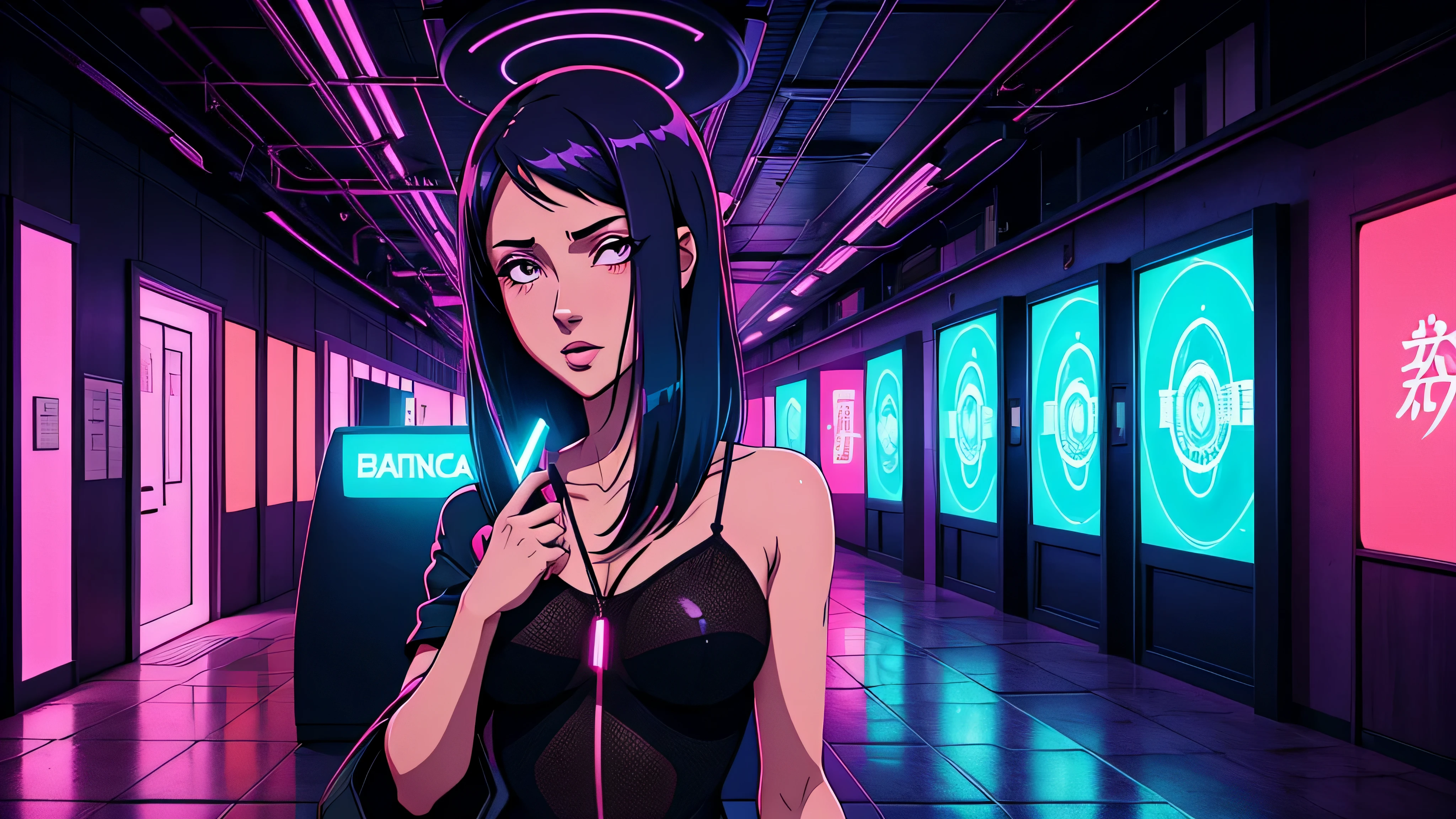 garota de anime, corpo inteiro, ao lado de uma cabine telefonica, telefone, na rua, sexy, Capa do álbum Anime Phonk Brain Sick, musica, ondas sonoras, com cores vermelho e preto neon
