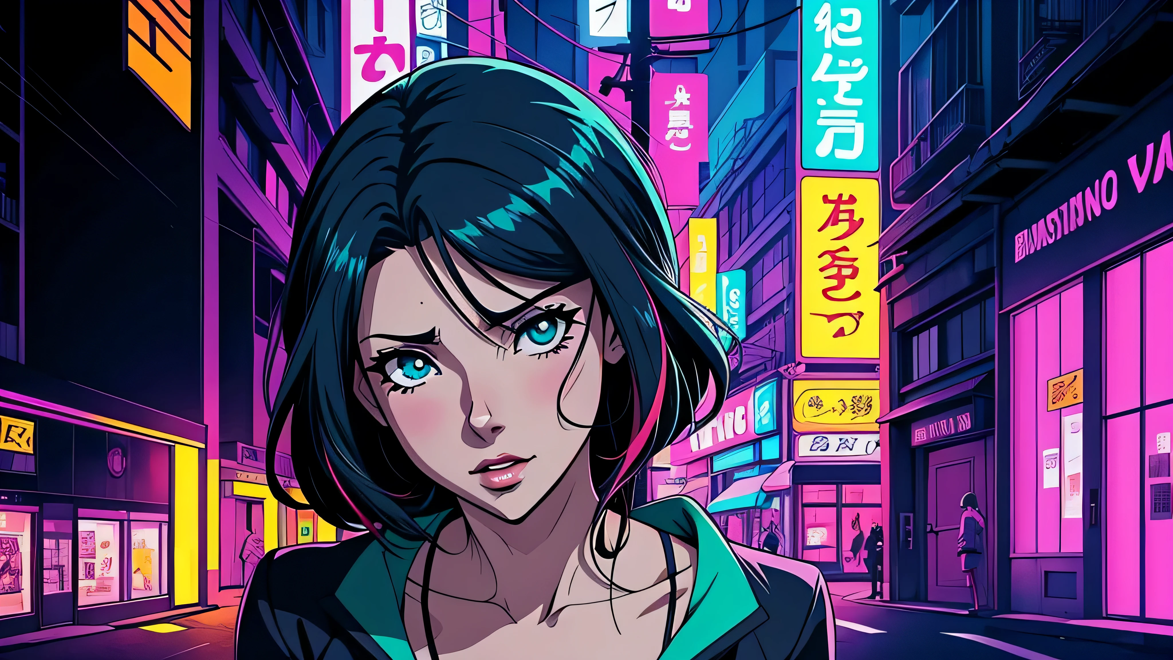 garota de anime, corpo inteiro, ao lado de uma cabine telefonica, telefone, na rua, sexy, Capa do álbum Anime Phonk Brain Sick, musica, ondas sonoras, com cores vermelho e preto neon